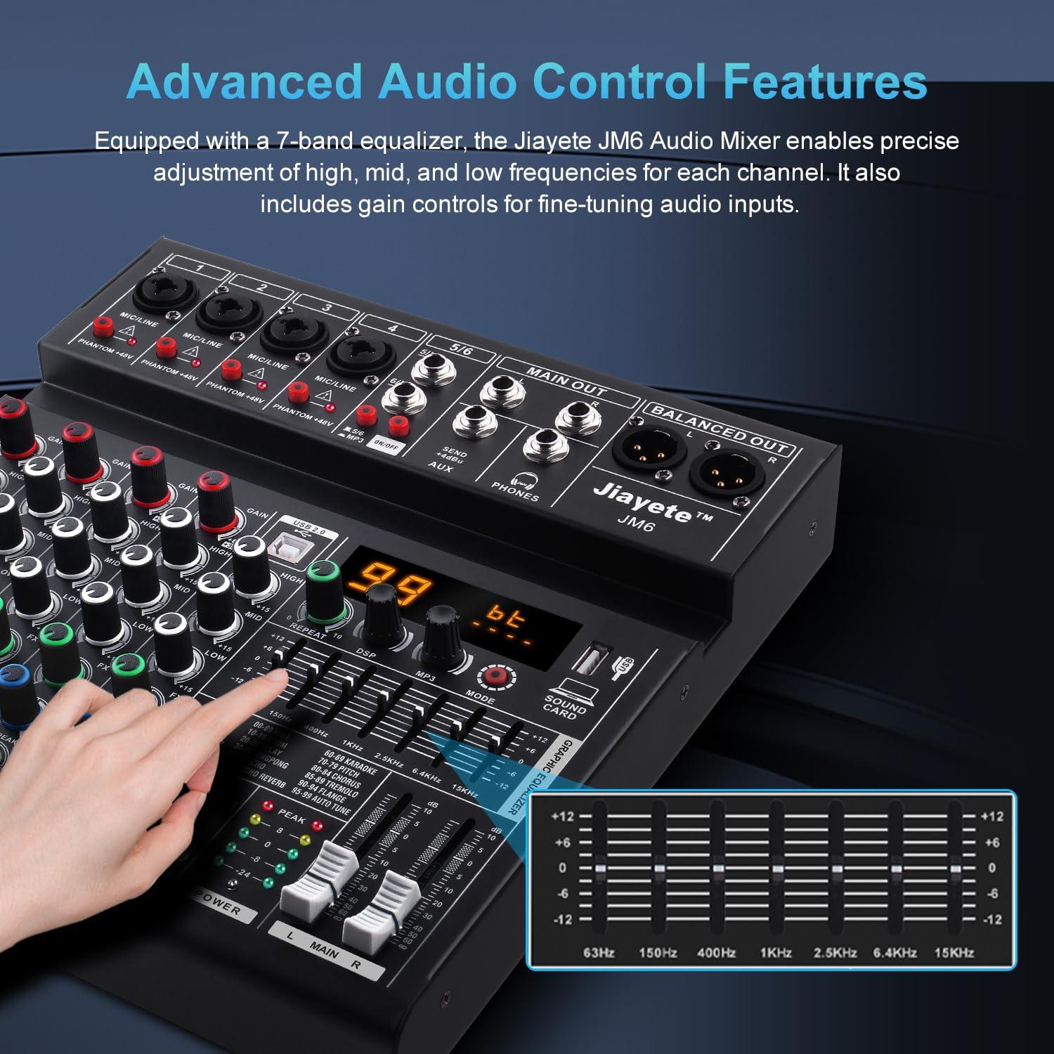 Mezclador de Audio Jiayete JM6 6 Canales Bluetooth 48V