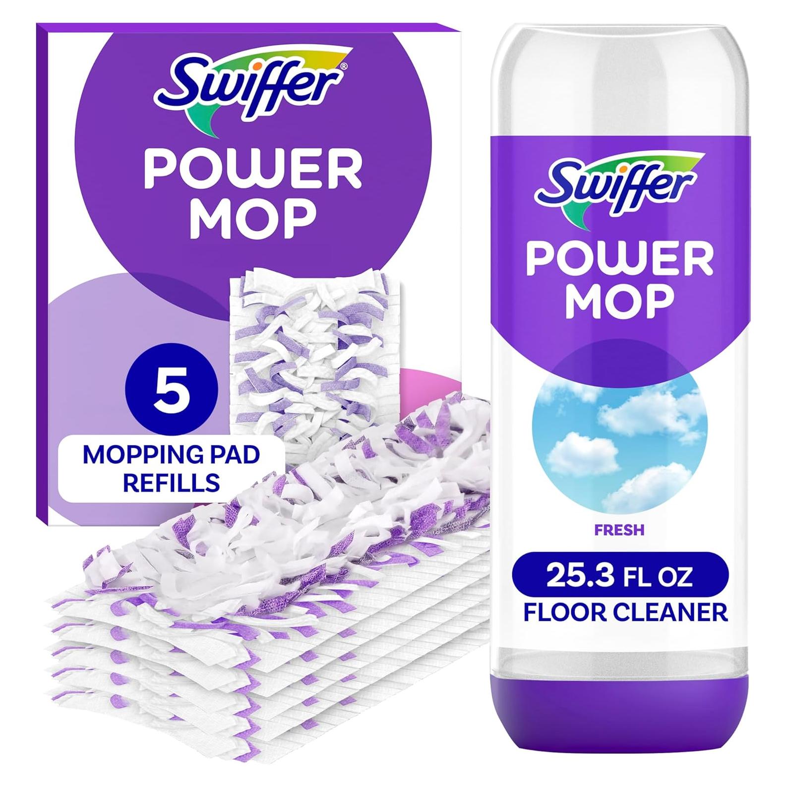 Paquete de Recarga Swiffer Power Mop 5 Almohadillas + 748 ml Limpiador