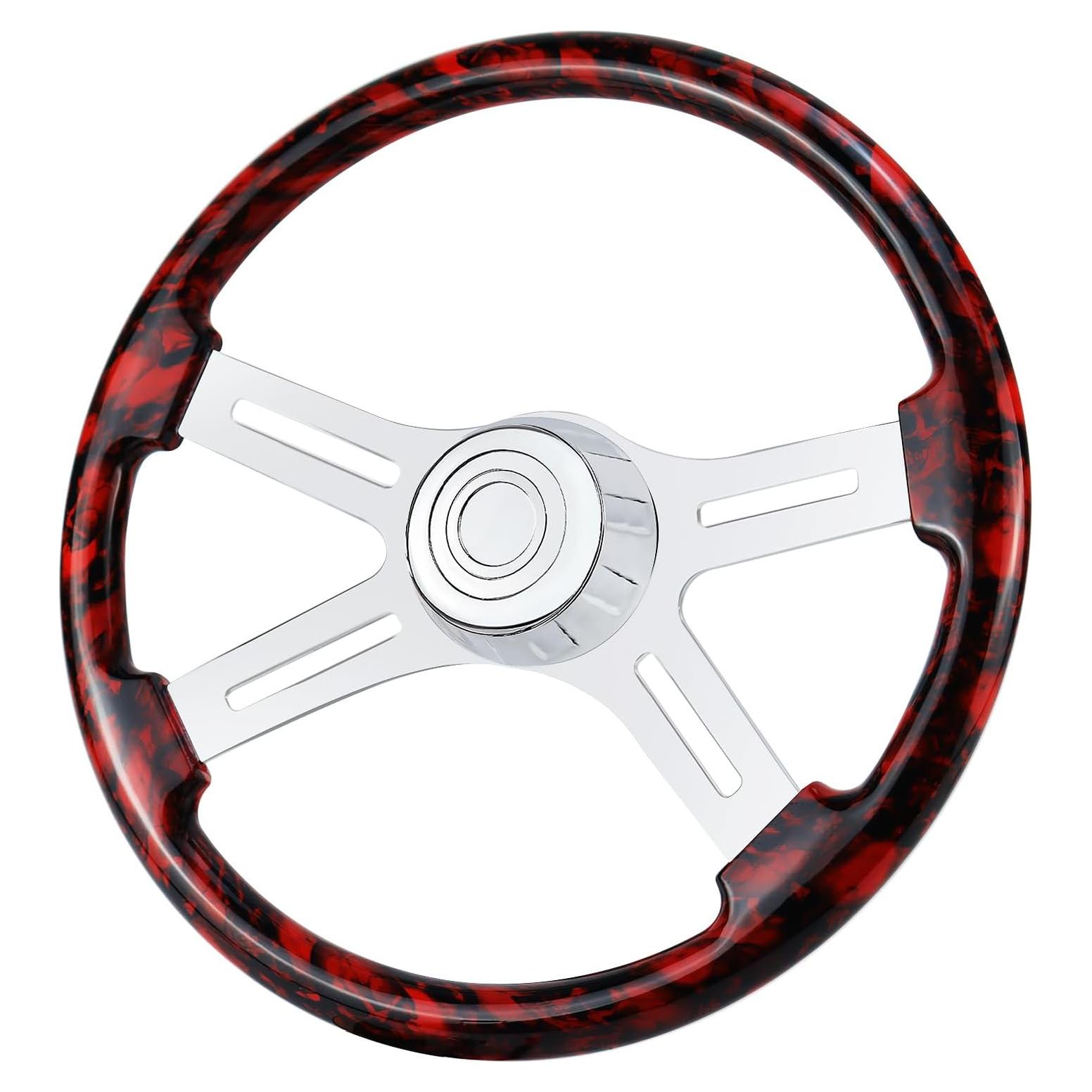 Volante de Camión QYMOPAY 18" Madera Roja 4 Rayos Aluminio