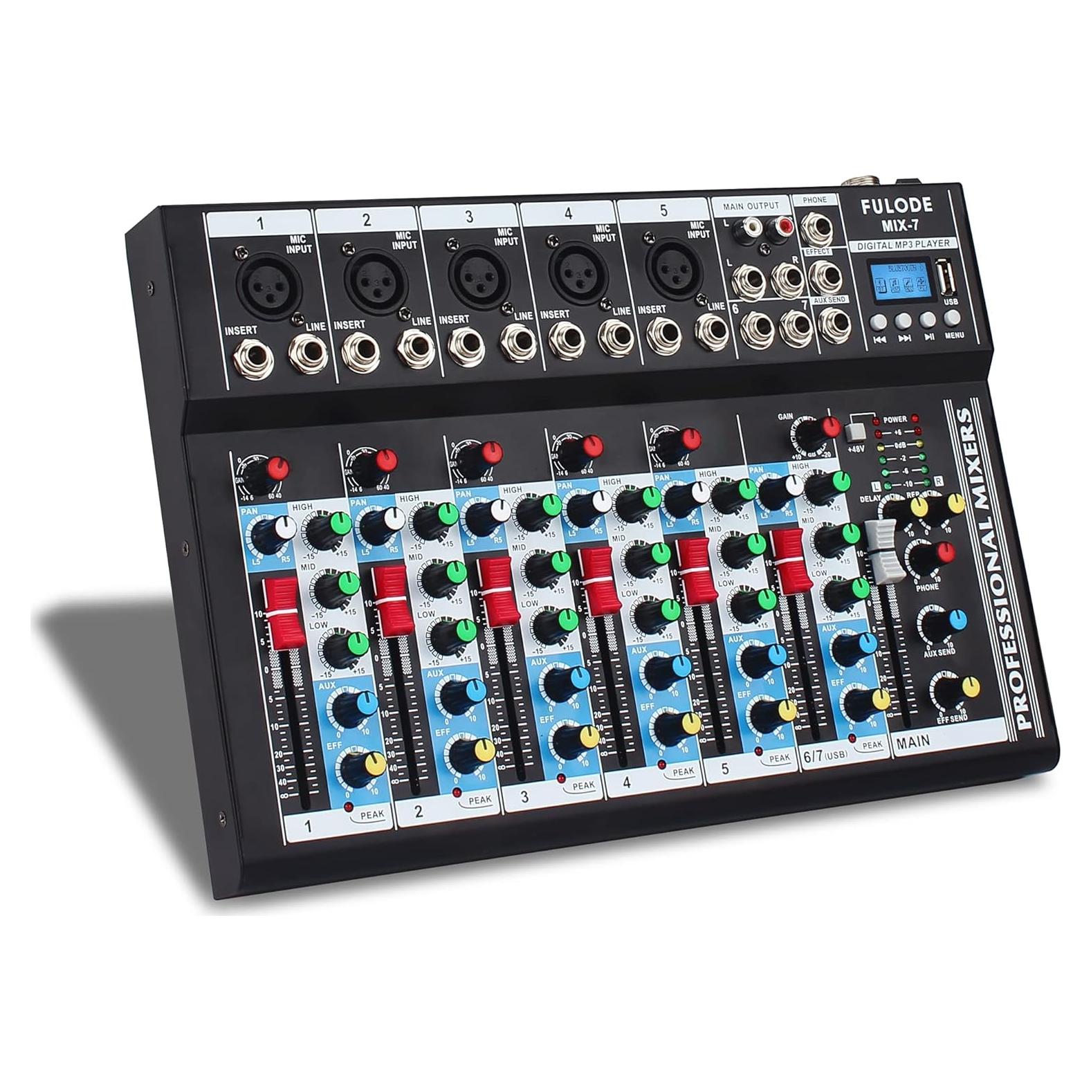 Mezclador de Audio Bluetooth 7 Canales MIX-7 48V USB