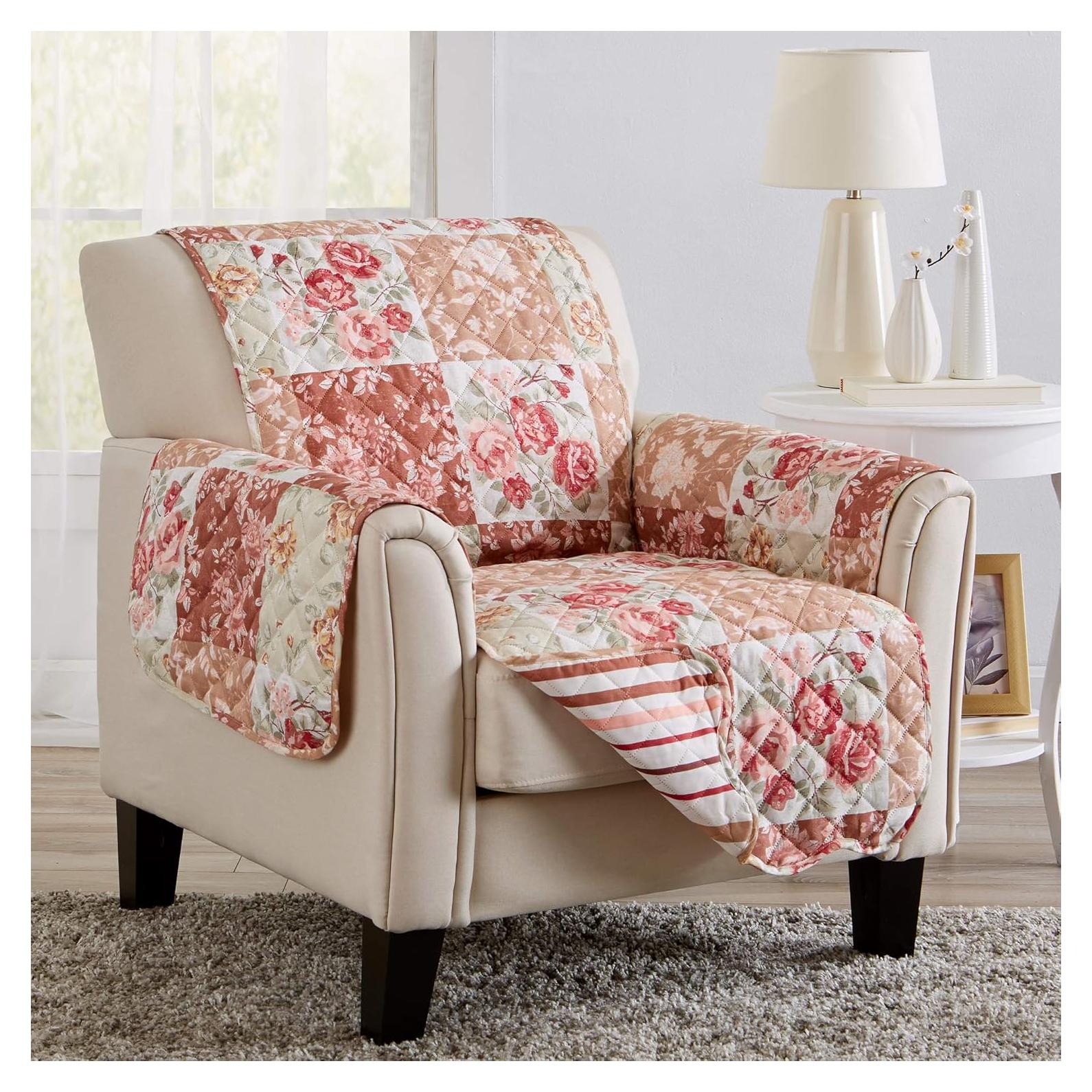 Protector de Muebles Reversible Gran Bahía Hogar Silla Floral Burdeos/Taupe