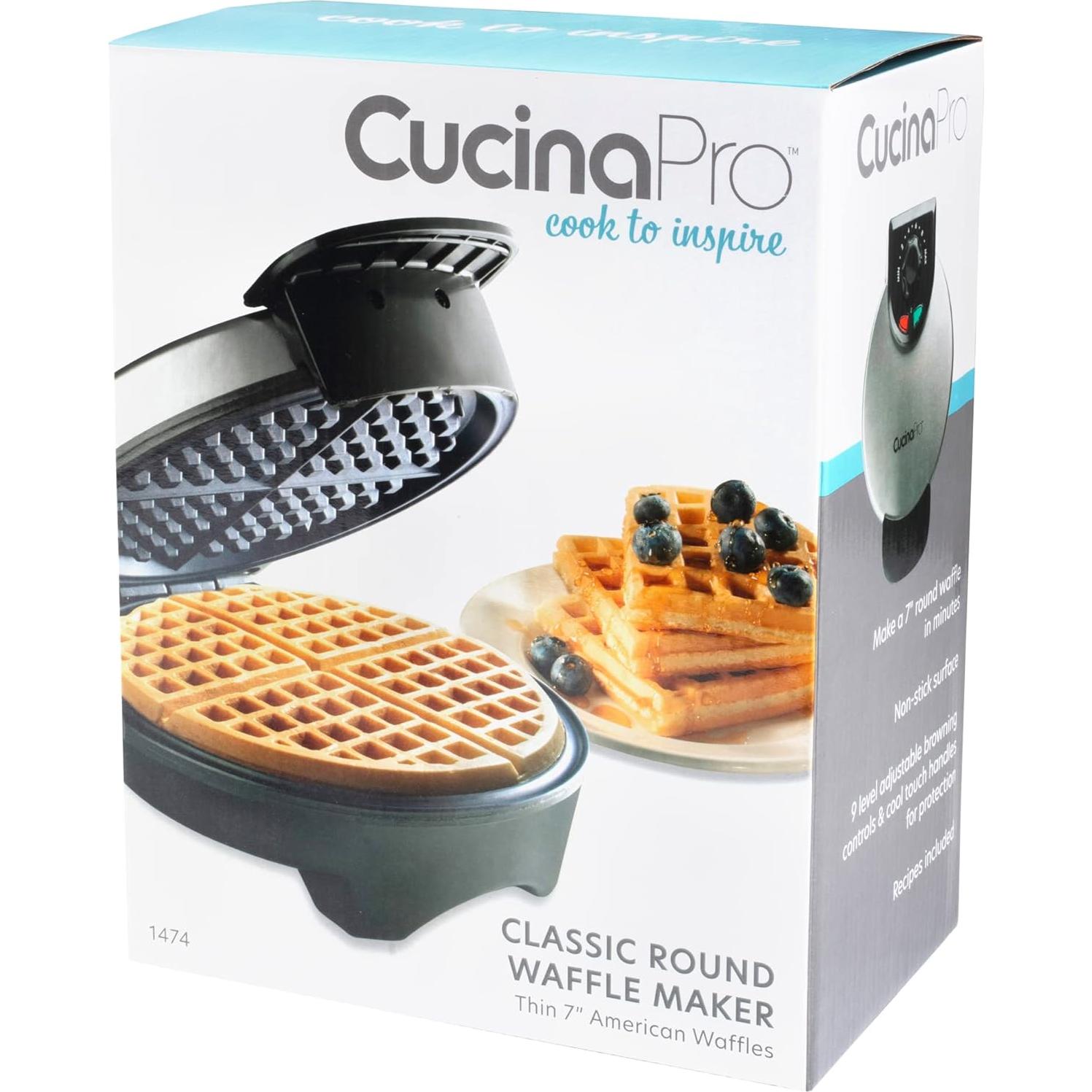 Waffle Maker by Cucina Pro- Griddle Makes 7 Inch Thin, American Style Waffles for Breakfast - Non-Stick Waffler Iron with Adjustable Browning Control, Housewarming Gift, Easy to Use Kitchen Essential
