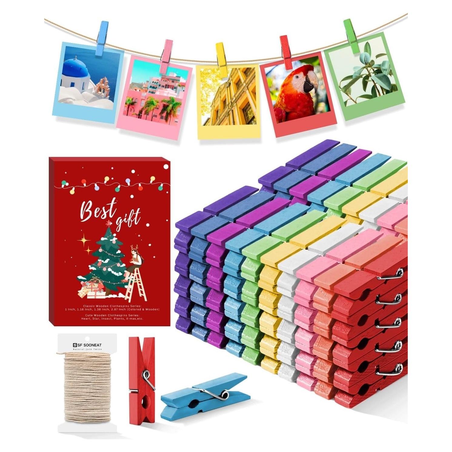 Mini Pinzas de Ropa de Madera SF SOONEAT - 100 Piezas Colores
