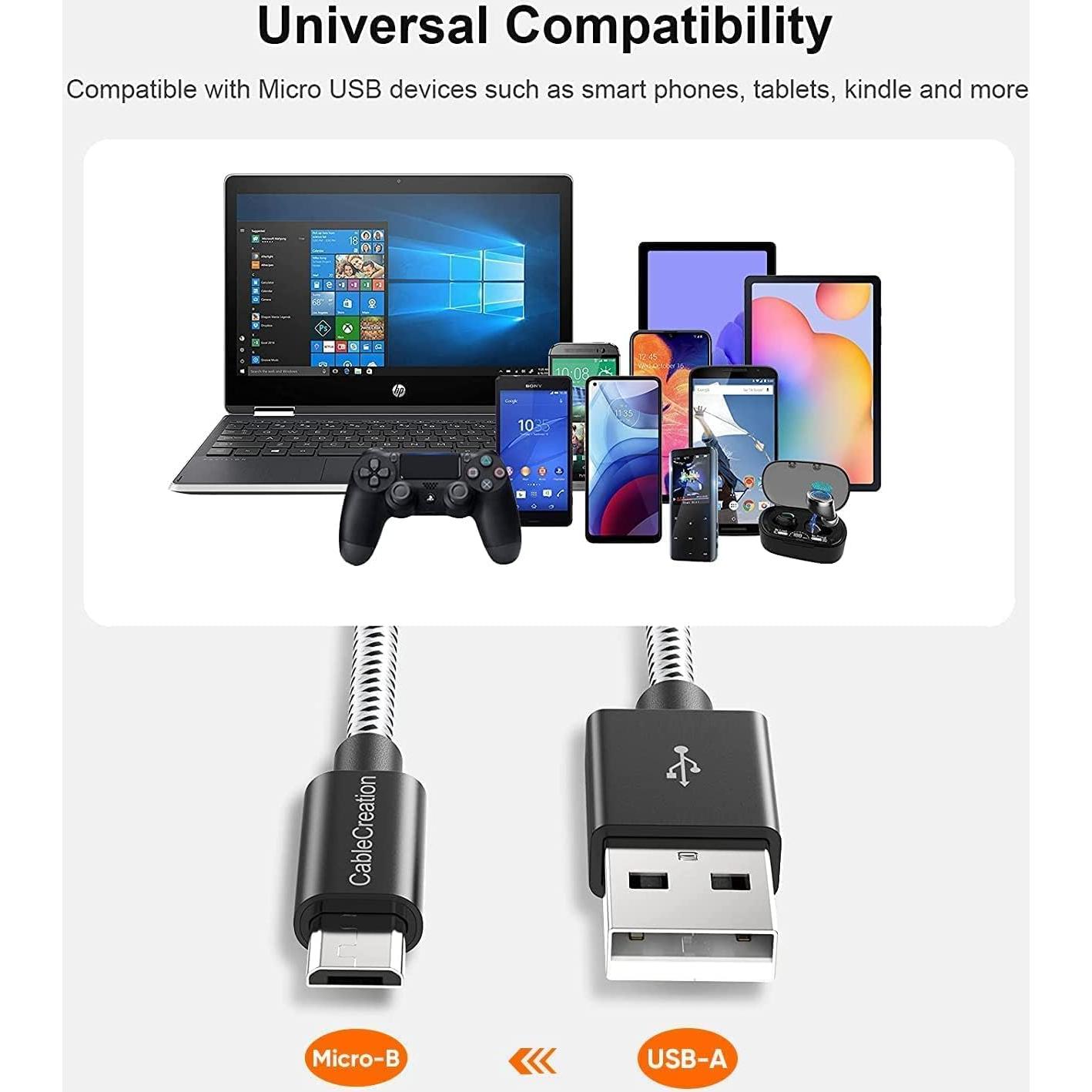 Cable Micro USB Corto 0.15 m CableCreation Carga Rápida