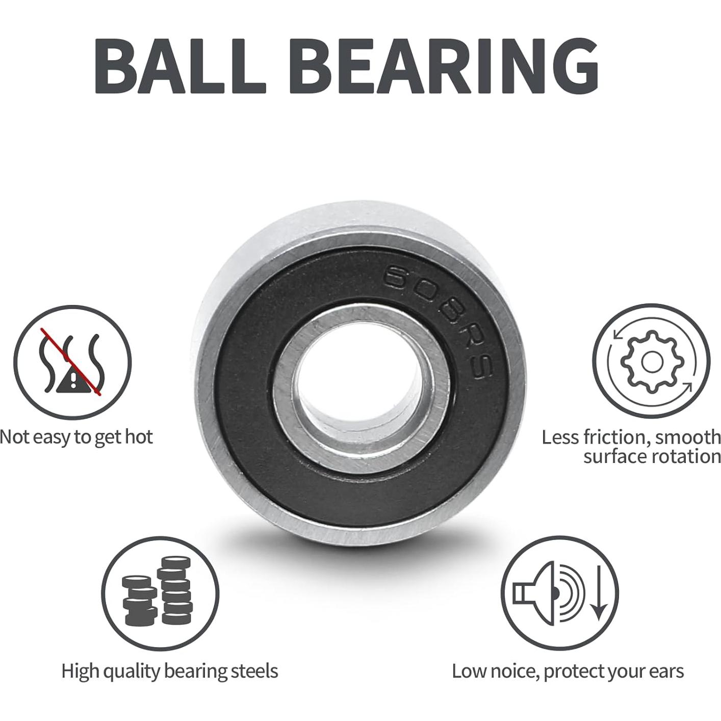 Rodamientos de Bolas 608RS Moicstiy 20 Pcs Acero Carbono 8x22x7mm