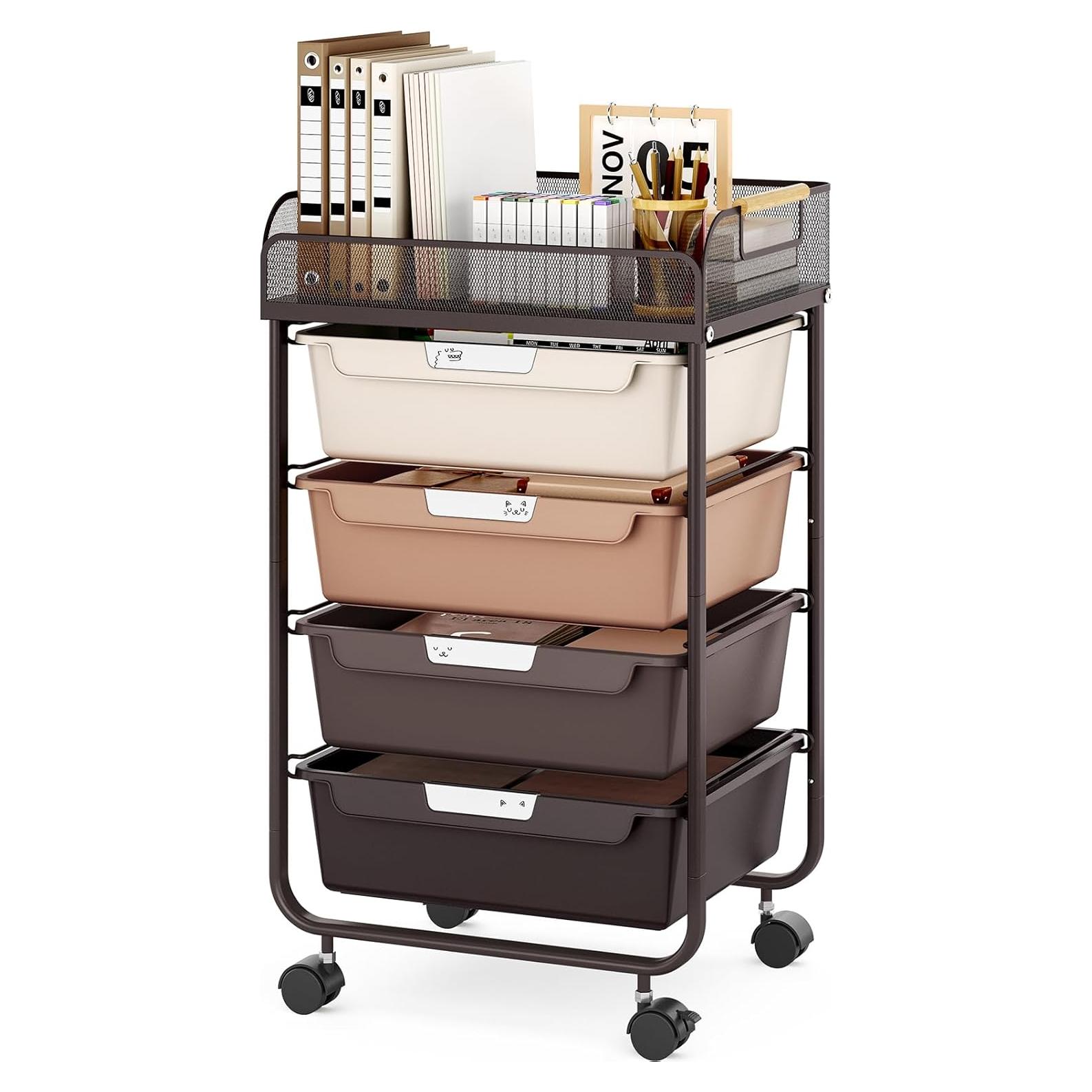 Carro Rodante de Almacenamiento SYKIARIOL 4 Cajones Marrón