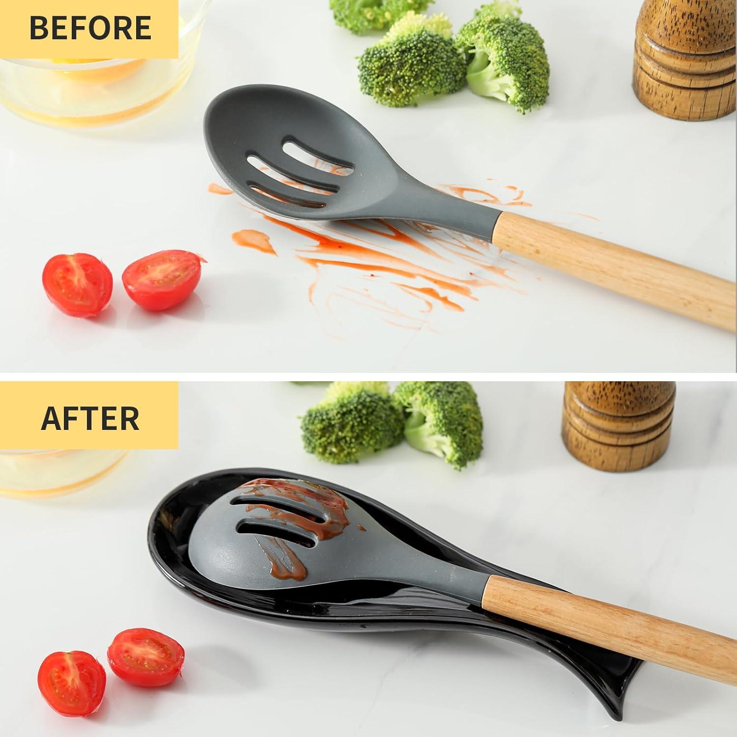 Soporte de Cuchara de Cerámica Hasense Negro 22.1x8.1cm