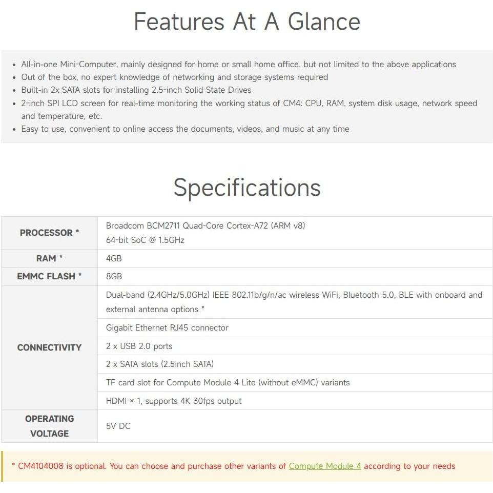 Almacenamiento en Red Waveshare CM4-NAS-Double-Deck 0.6kg
