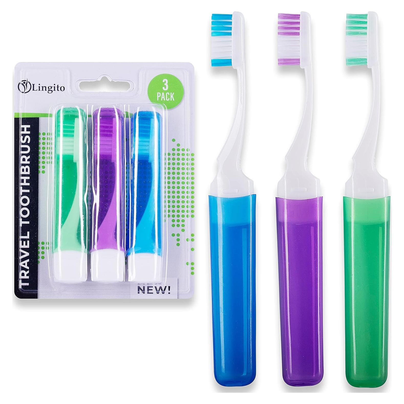 Cepillo de Dientes Manual Lingito con Estuche - 3 Paquete