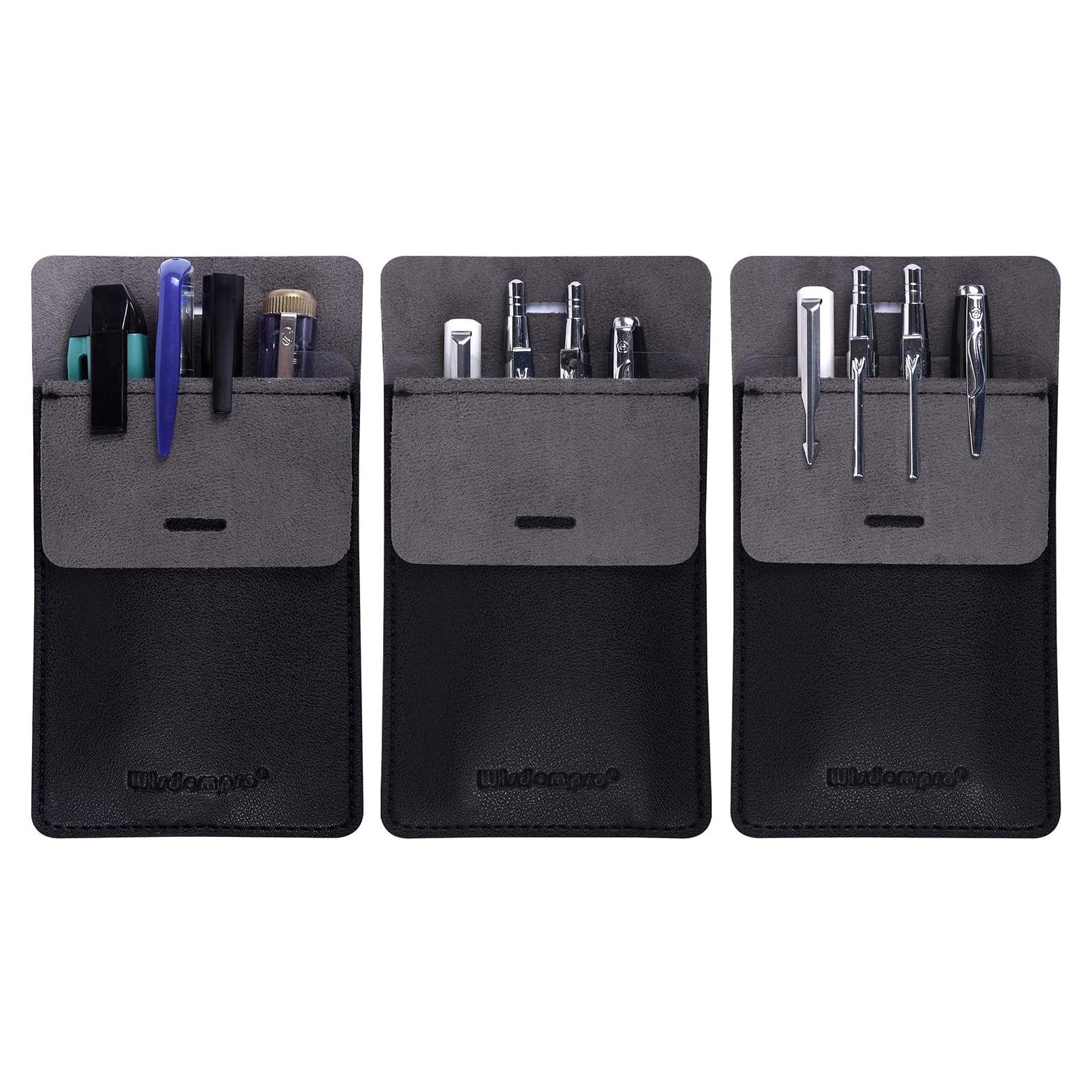 Protector de Bolsillo Wisdompro - Funda de Cuero PU Negro - Paquete de 3