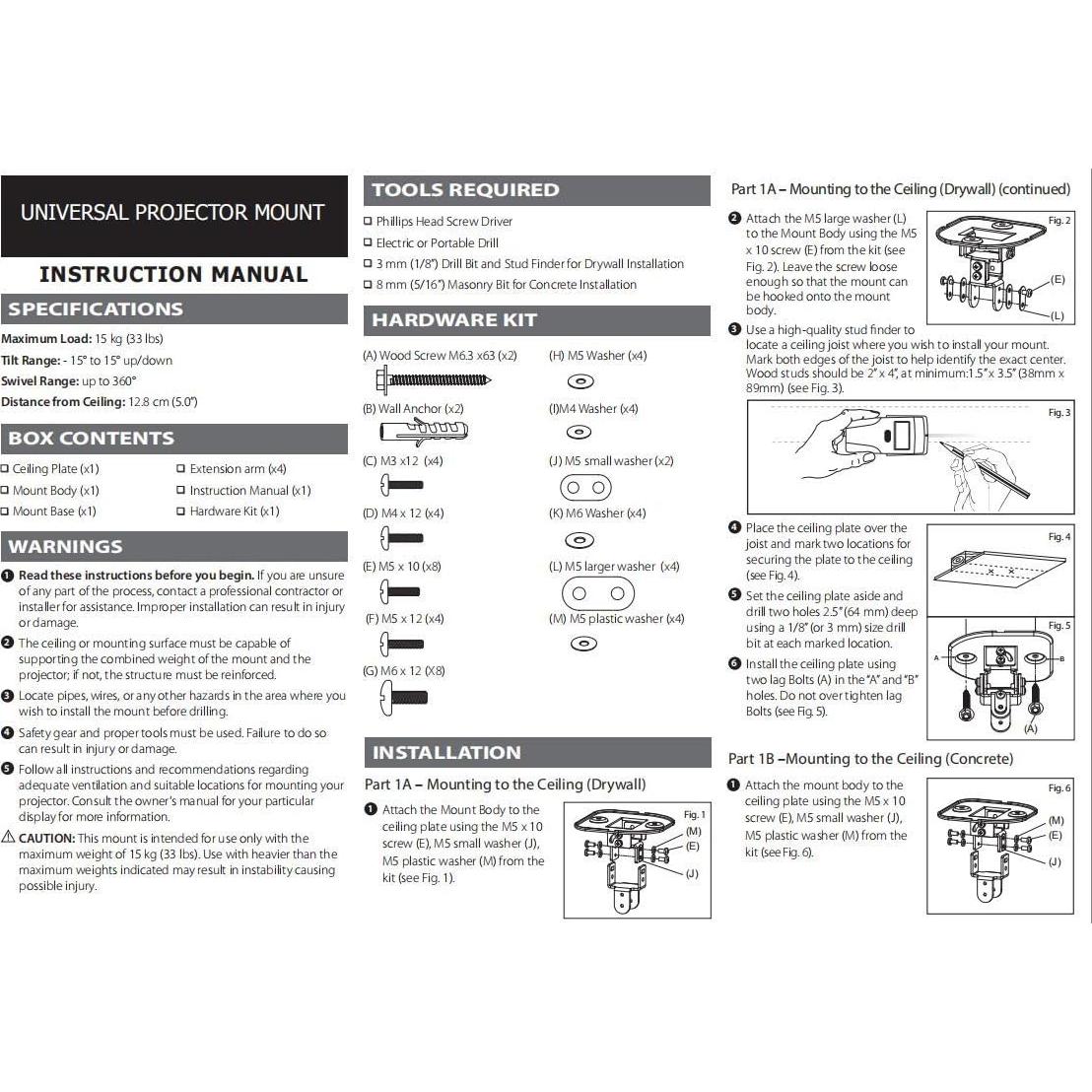 Soporte de Techo DYNAVISTA para Proyector Ajustable 15kg