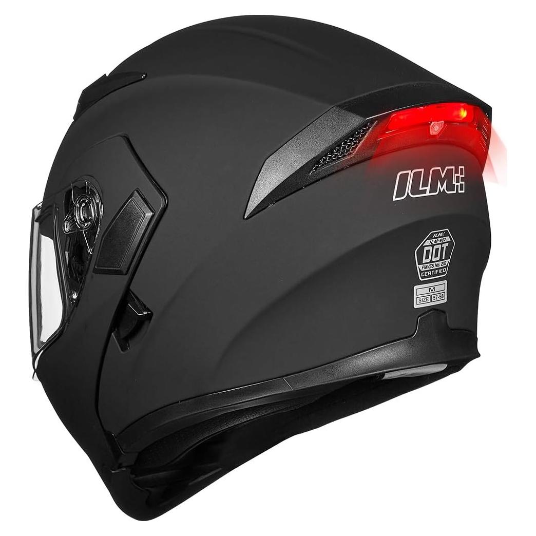 Casco Modular ILM 902 Doble Visor Negro Rojo LED