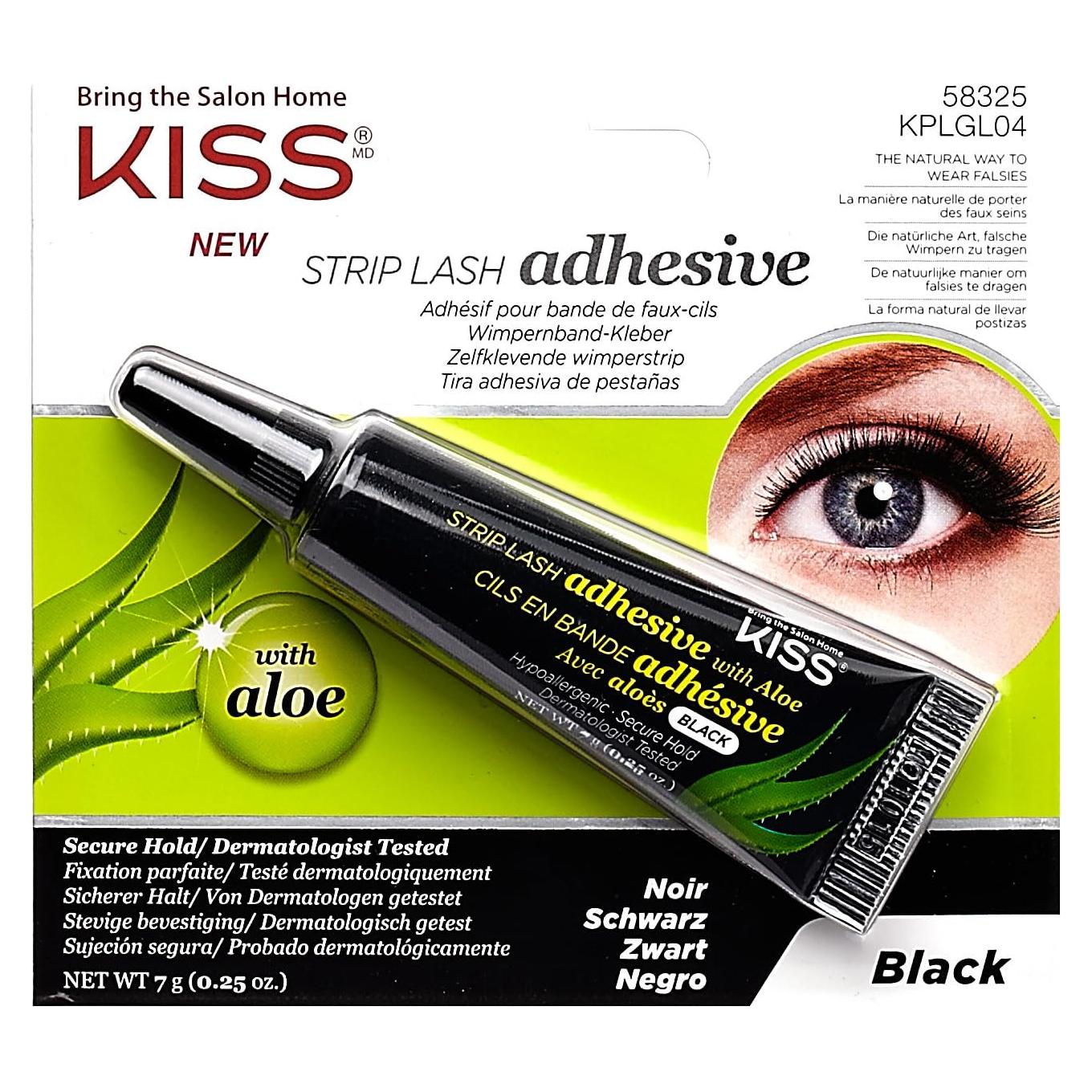 Adhesivo para Pestañas Negras Kiss con Aloe 7.1g Libre de Formaldehído