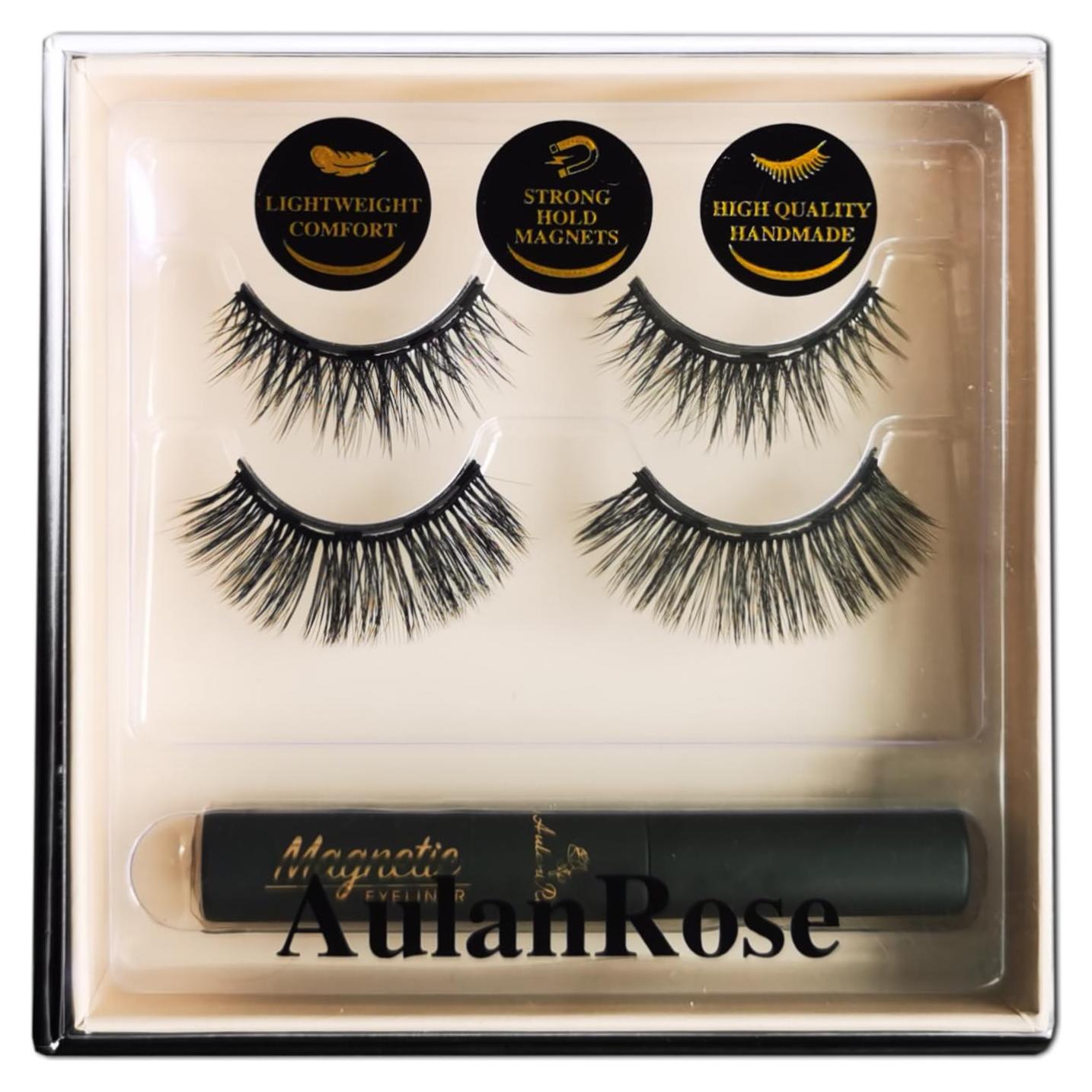 Kit de Pestañas Magnéticas AulanRose con Delineador Impermeable