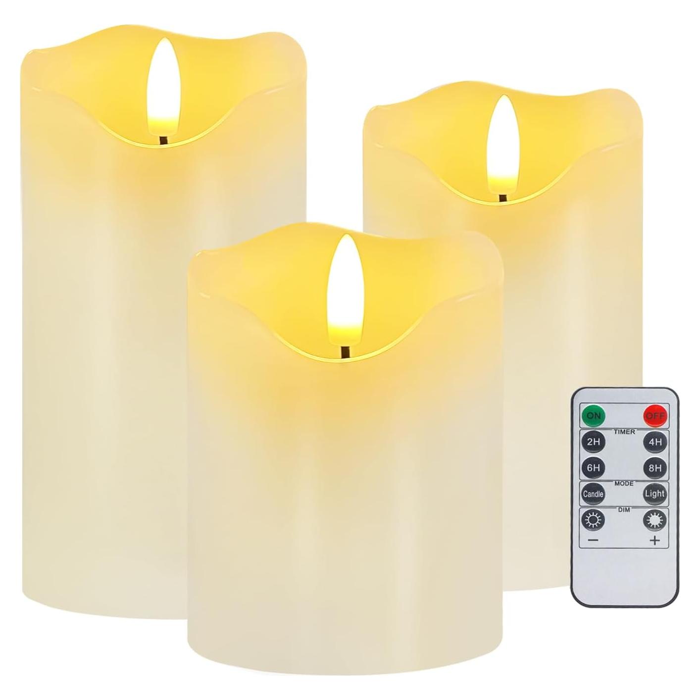 Juego de 3 Velas LED Sin Llama Veki con Control Remoto Marfil