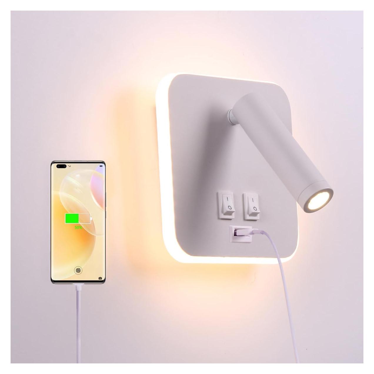 Luz de Pared LED AIRTWESD con Carga USB 13W 3000K Blanca