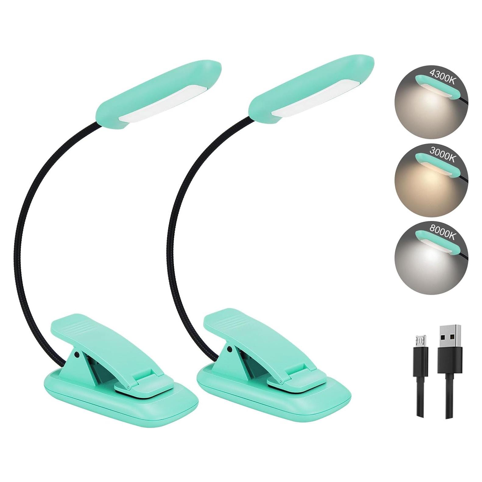 Luz de Libro Recargable BIGMONAT 2 Paquete Azul LED Ajustable