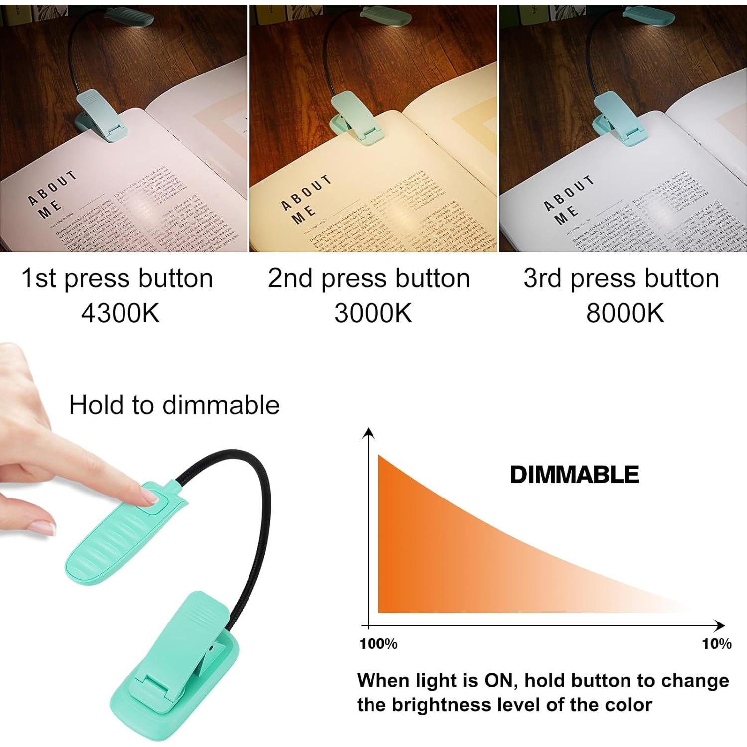 Luz de Libro Recargable BIGMONAT 2 Paquete Azul LED Ajustable