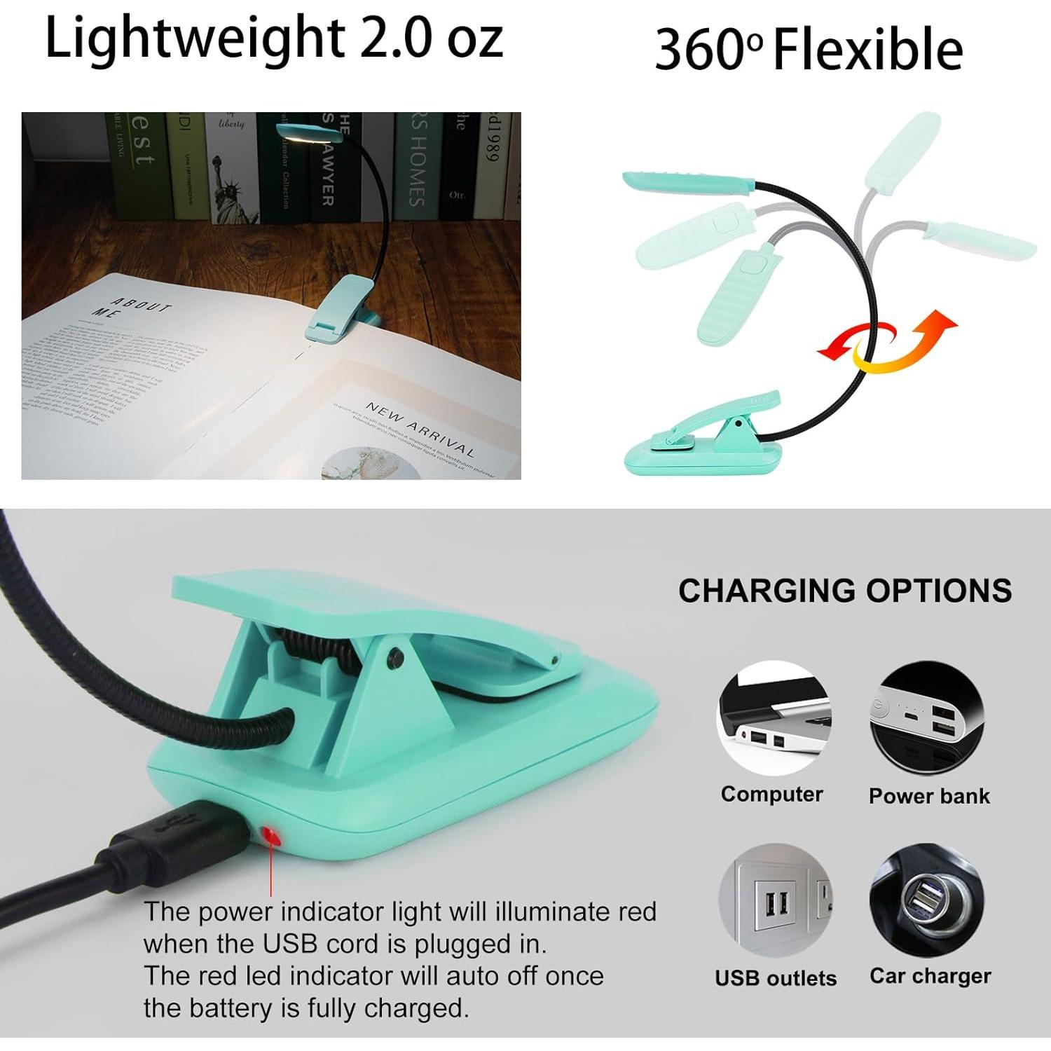 Luz de Libro Recargable BIGMONAT 2 Paquete Azul LED Ajustable