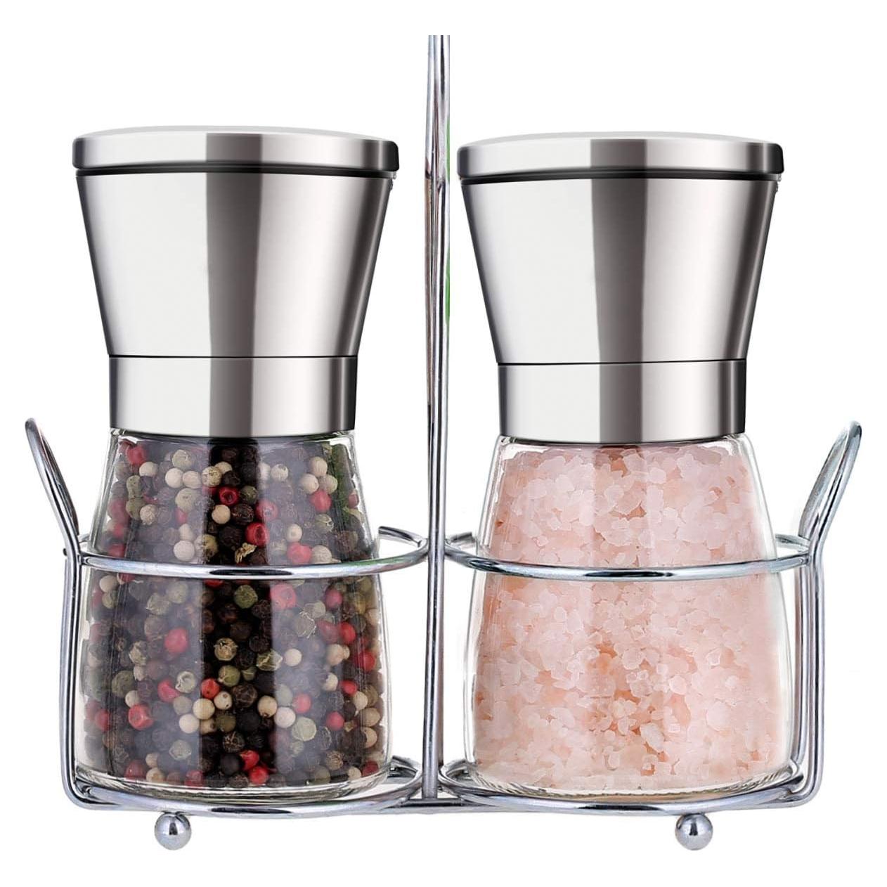 Juego de Molinillos de Sal y Pimienta BONRIS 2 Piezas con Soporte