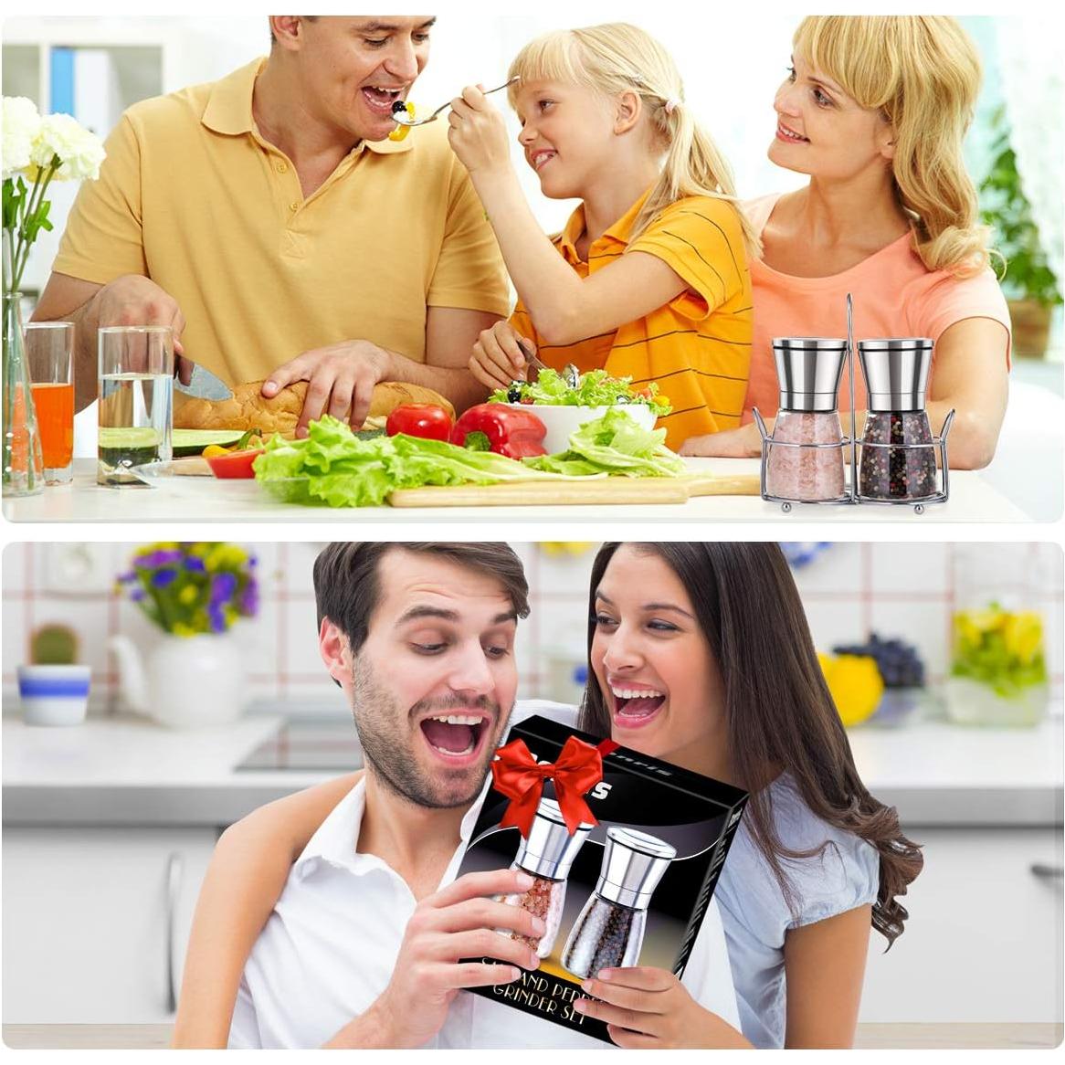 Juego de Molinillos de Sal y Pimienta BONRIS 2 Piezas con Soporte