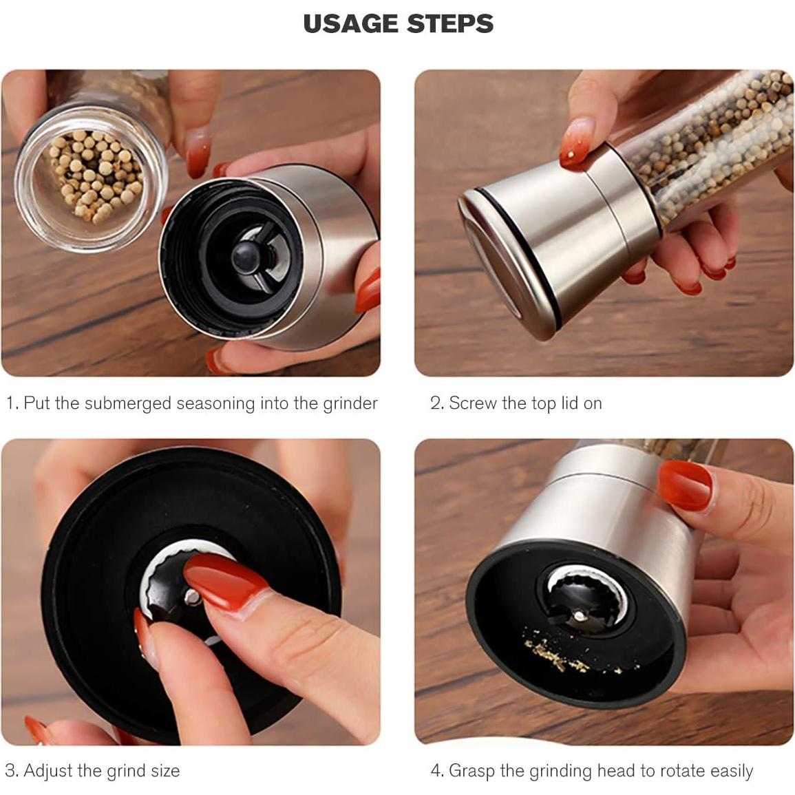 Juego de Molinillos de Sal y Pimienta BONRIS 2 Piezas con Soporte