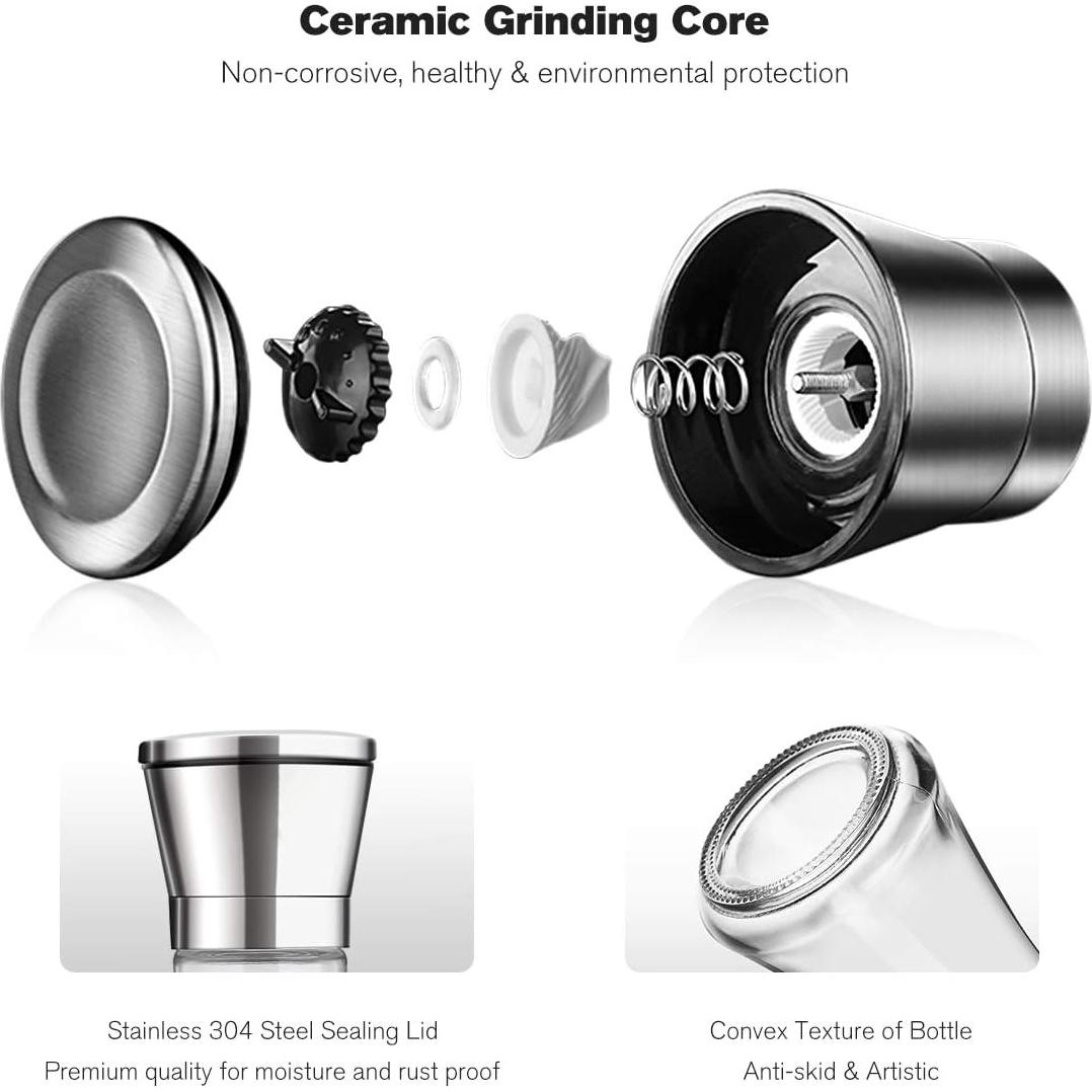 Juego de Molinillos de Sal y Pimienta BONRIS 2 Piezas con Soporte