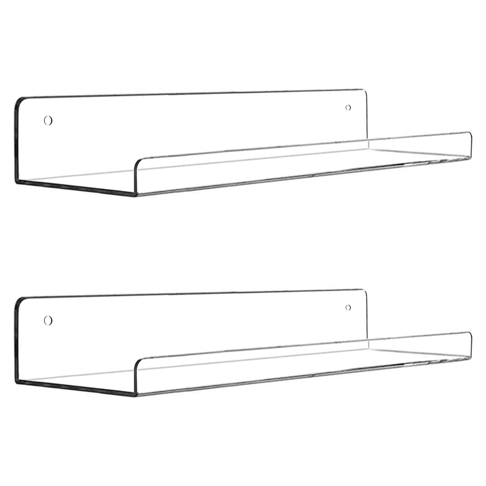 Acrylic Floating Wall Ledge Shelf, Clear Bathroom Storage Shelves Display,Acrylic 15" Invisible Bookshelf (2pack)
