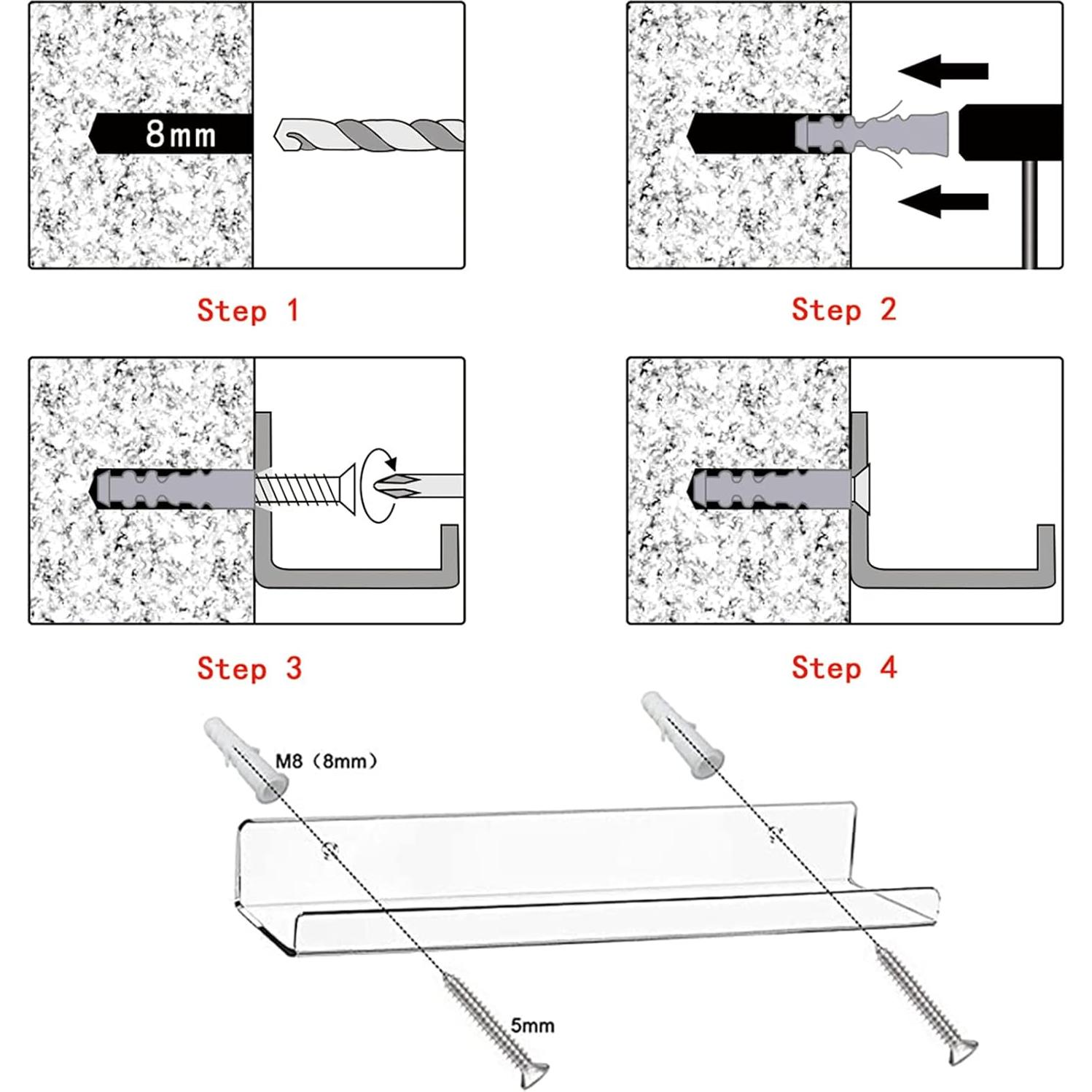 Acrylic Floating Wall Ledge Shelf, Clear Bathroom Storage Shelves Display,Acrylic 15" Invisible Bookshelf (2pack)