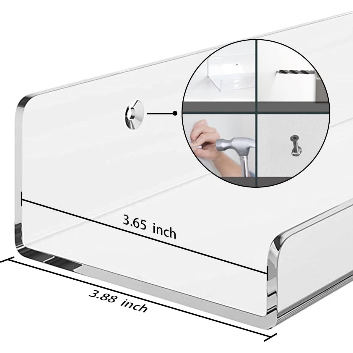 Acrylic Floating Wall Ledge Shelf, Clear Bathroom Storage Shelves Display,Acrylic 15" Invisible Bookshelf (2pack)