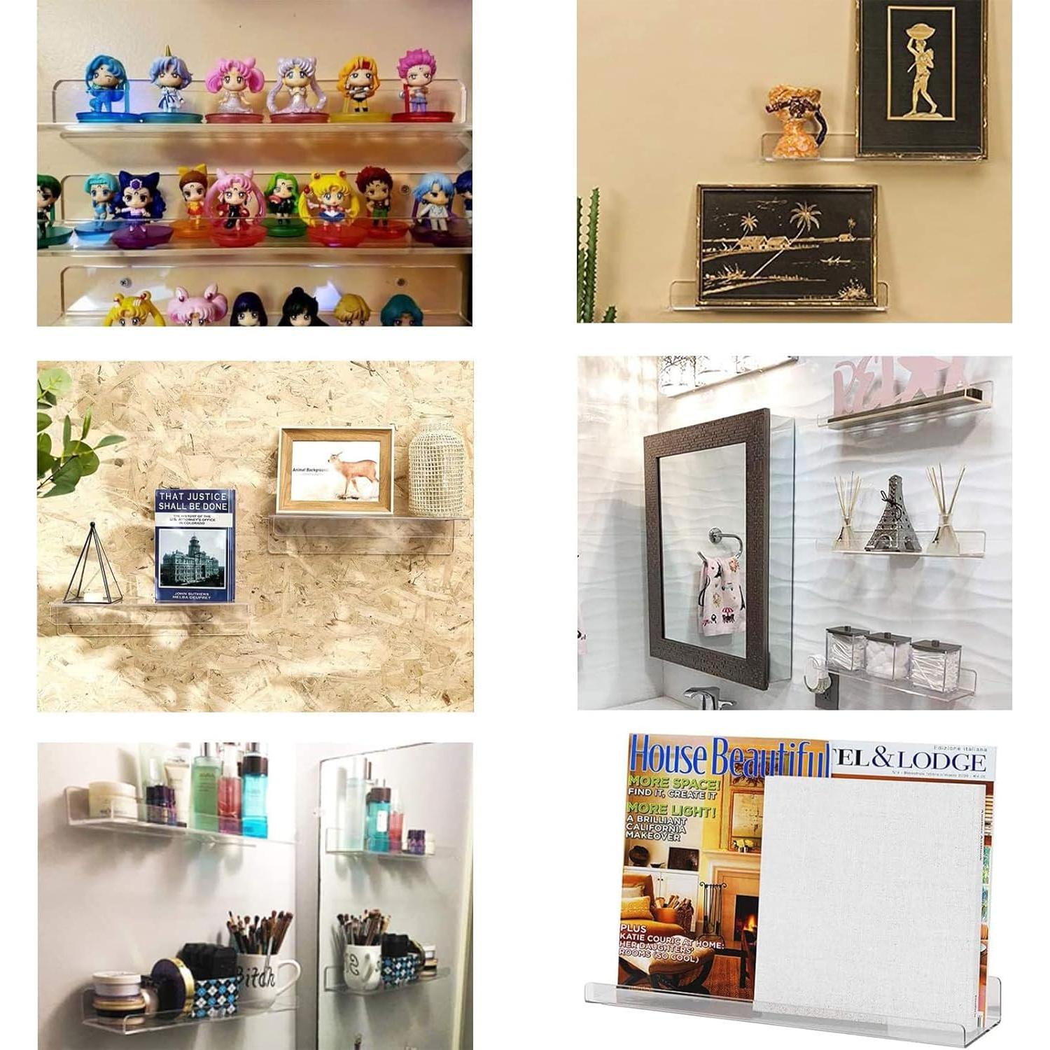 Acrylic Floating Wall Ledge Shelf, Clear Bathroom Storage Shelves Display,Acrylic 15" Invisible Bookshelf (2pack)