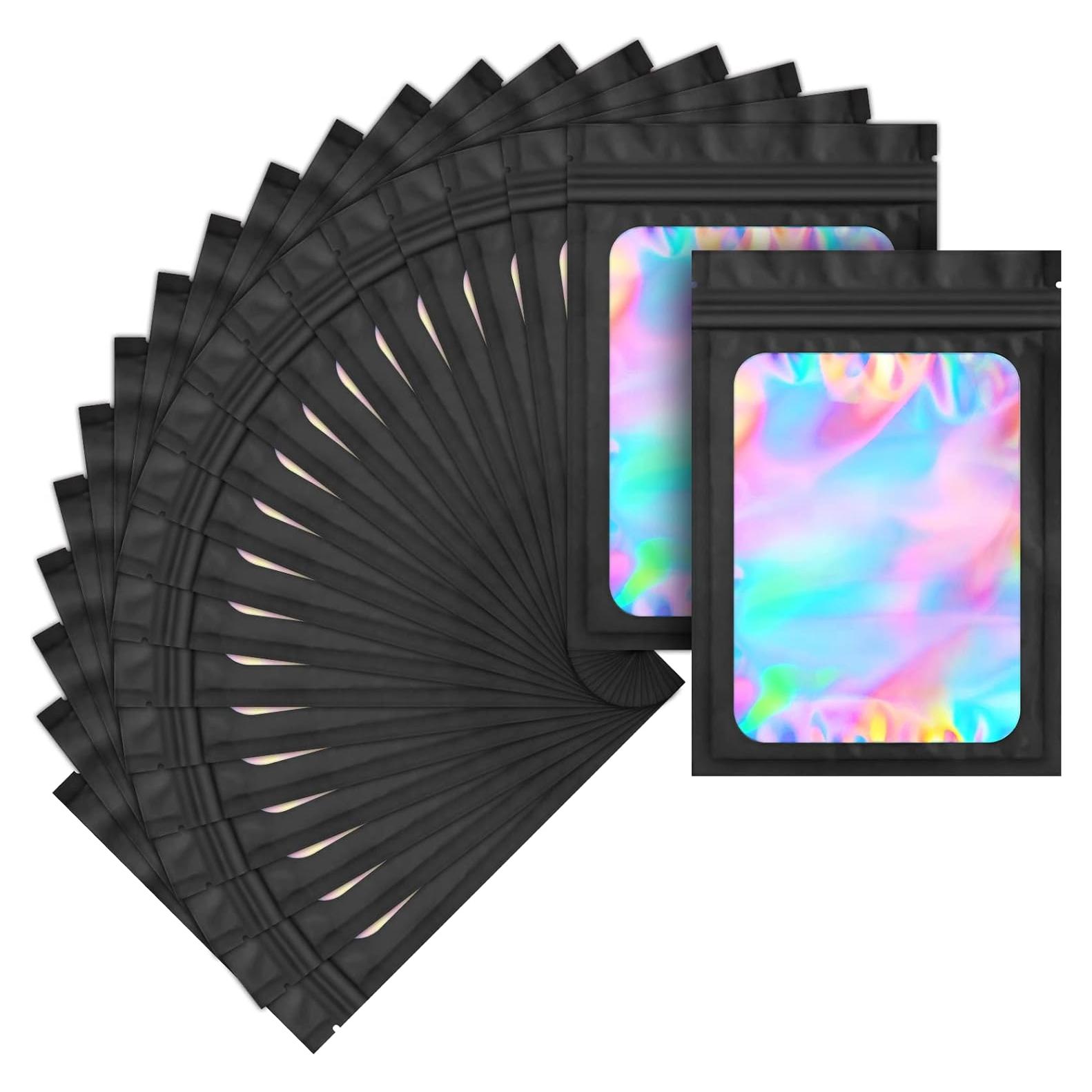 Paquete de 100 bolsas Mylar holográficas resellables 10x15 cm