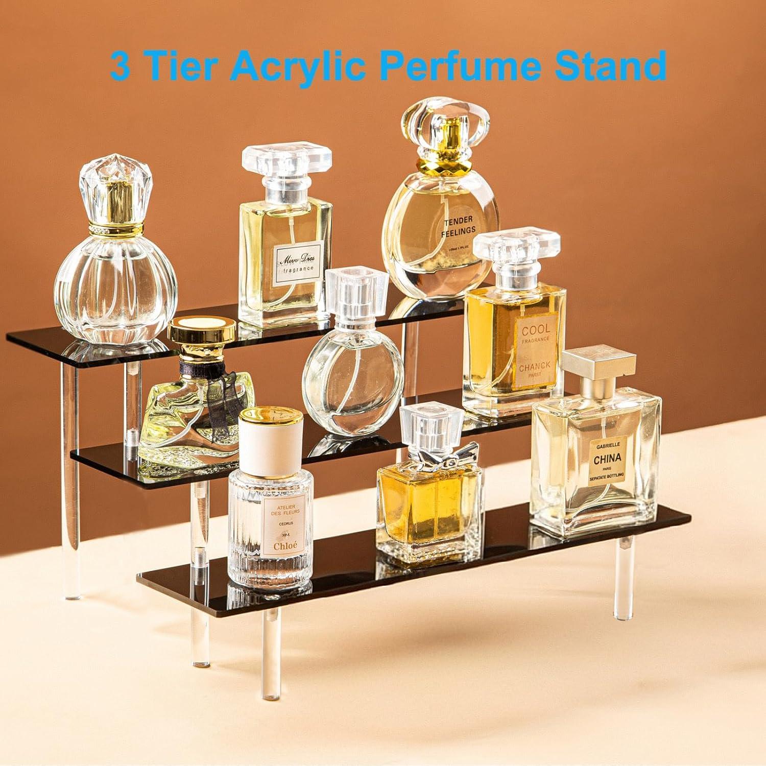 Soporte Organizador de Perfume Acrílico Negro 3 Niveles 29.5x20.3cm