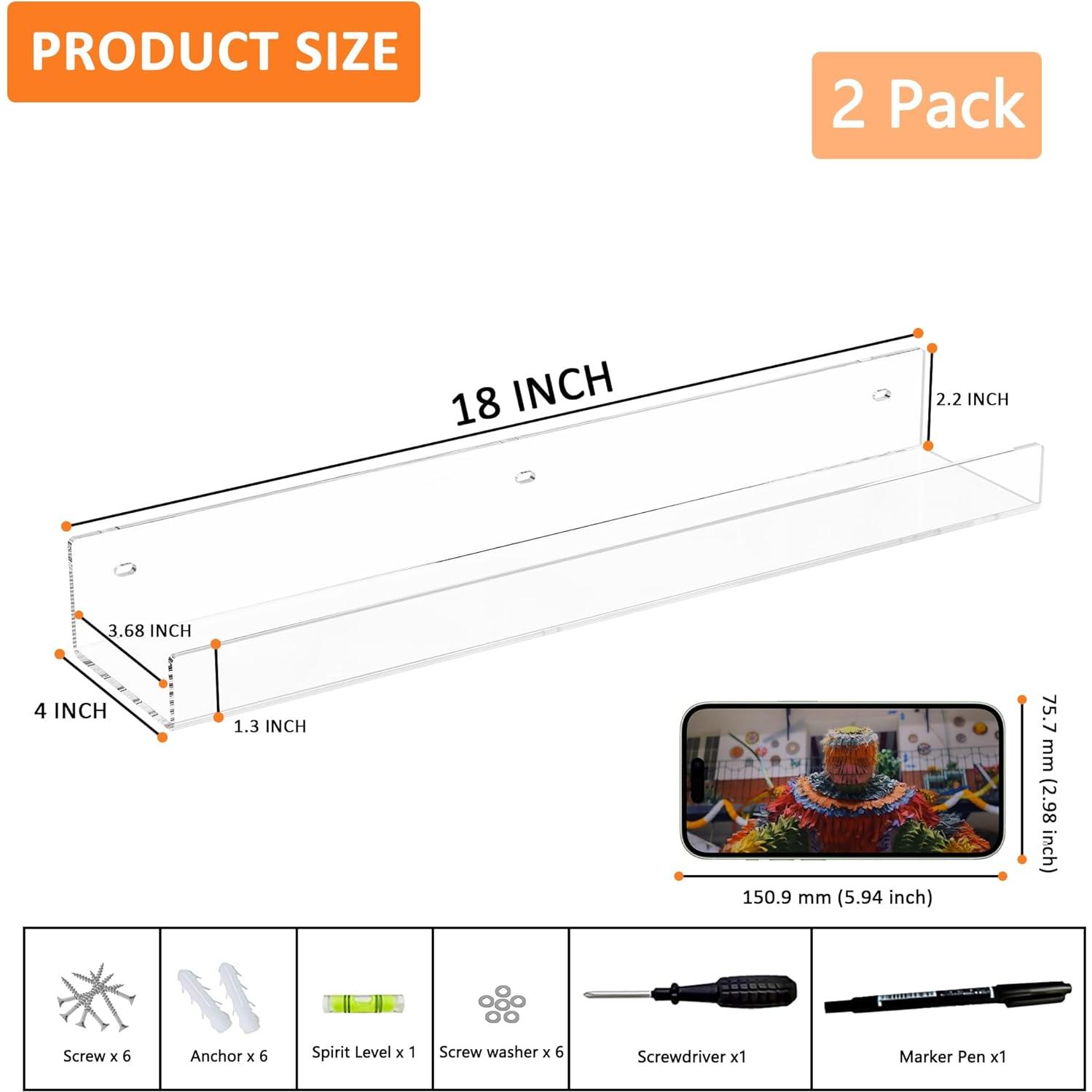 Estante Flotante de Acrílico Hexsonhoma 45.7 cm 2 Paquete