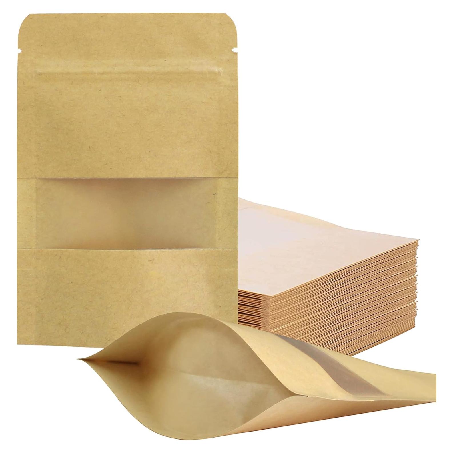 100 Bolsas Reutilizables de Papel Kraft 8.89x13.97 cm con Ventana
