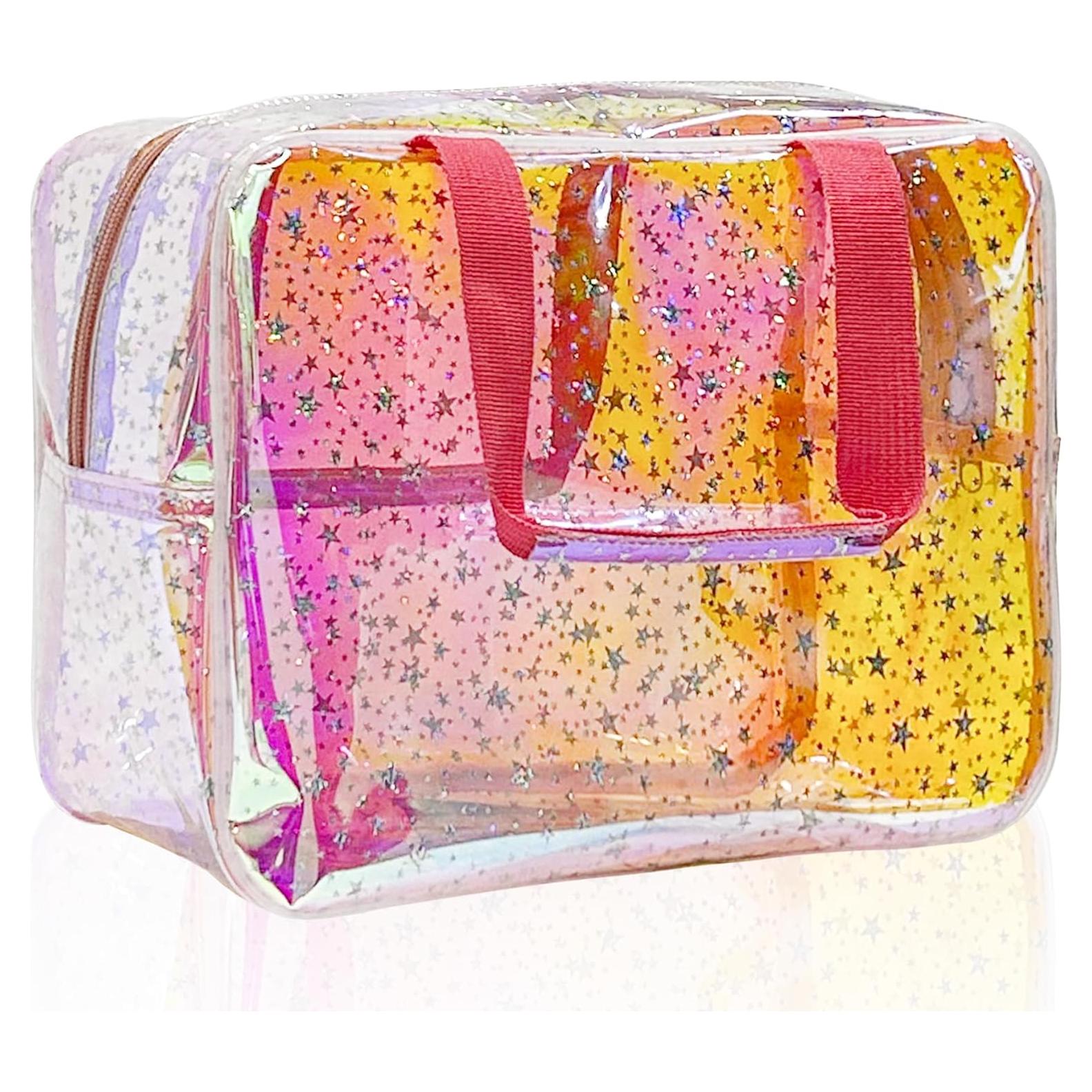 Bolsa de Cosméticos Grande Rosa Holográfico TPU 30x21x13cm