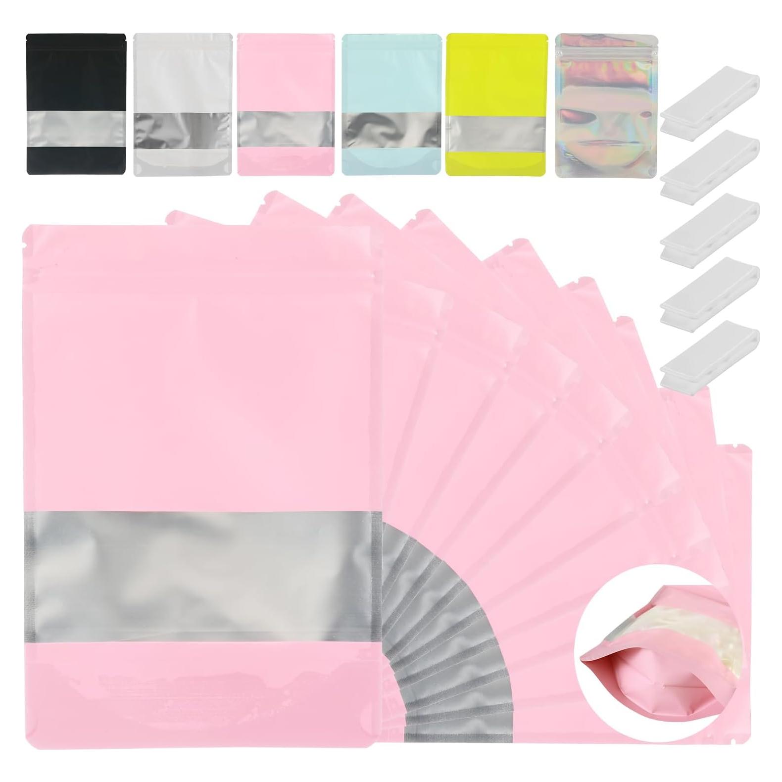 200 Bolsas Mylar Reutilizables 10x15 cm GcFoir Rosa con Ventana