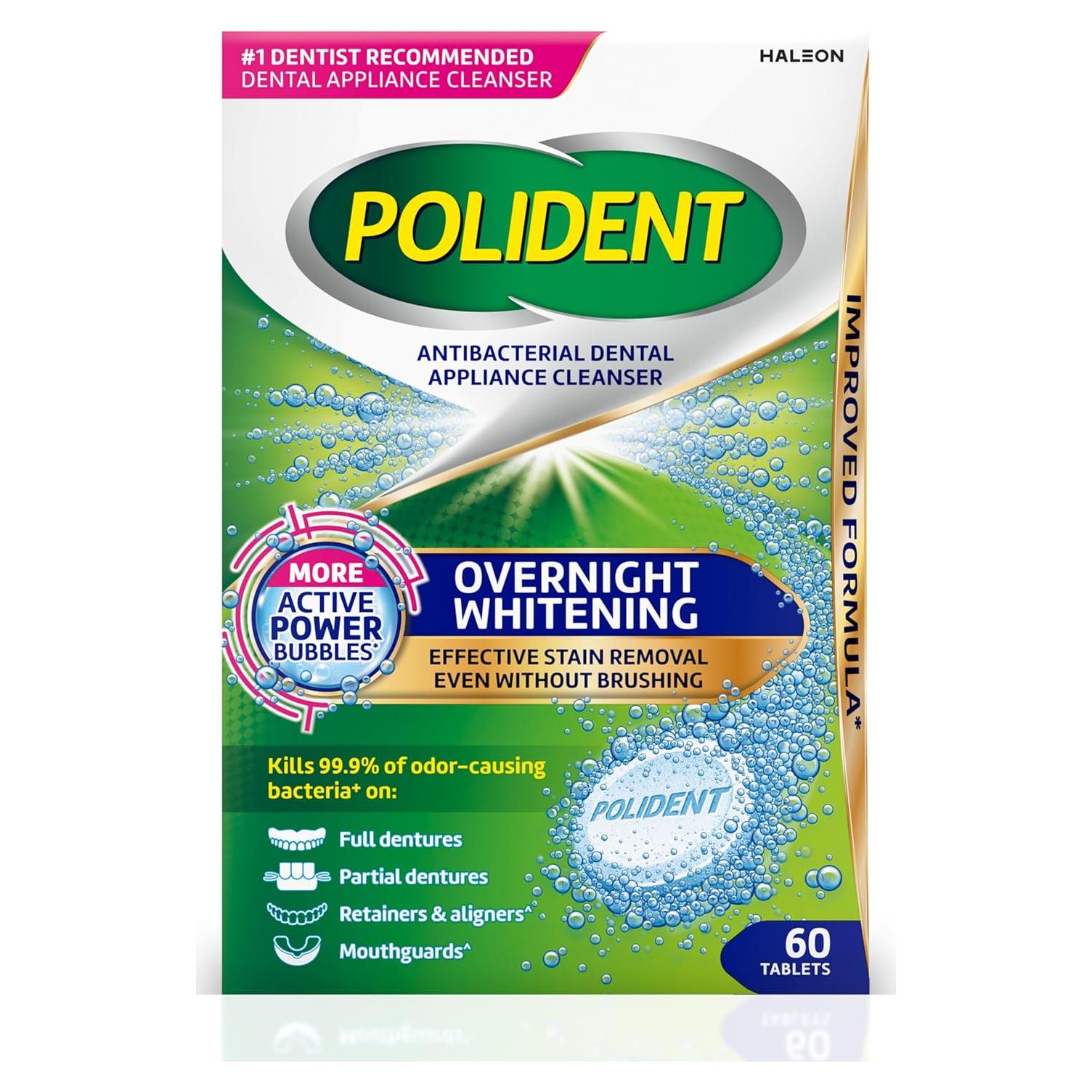 Limpiador Antibacteriano Polident para Aparatos Dentales - 60 Tabletas