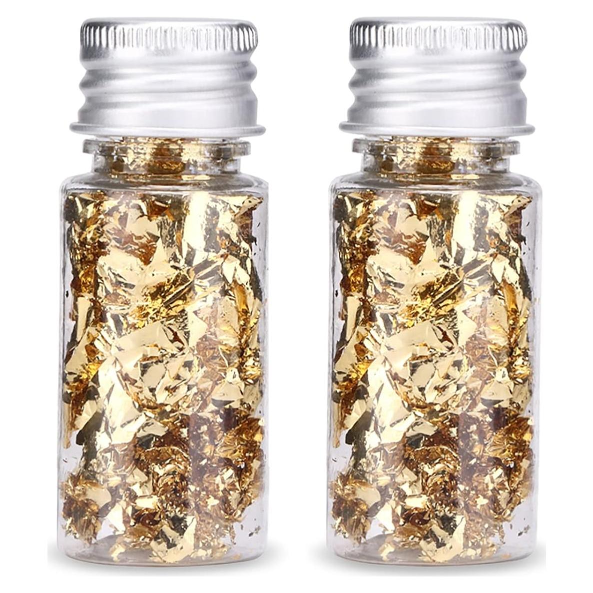 2 Botellas de Copos de Oro HERCHR 10g para Decoración de Uñas y Manualidades