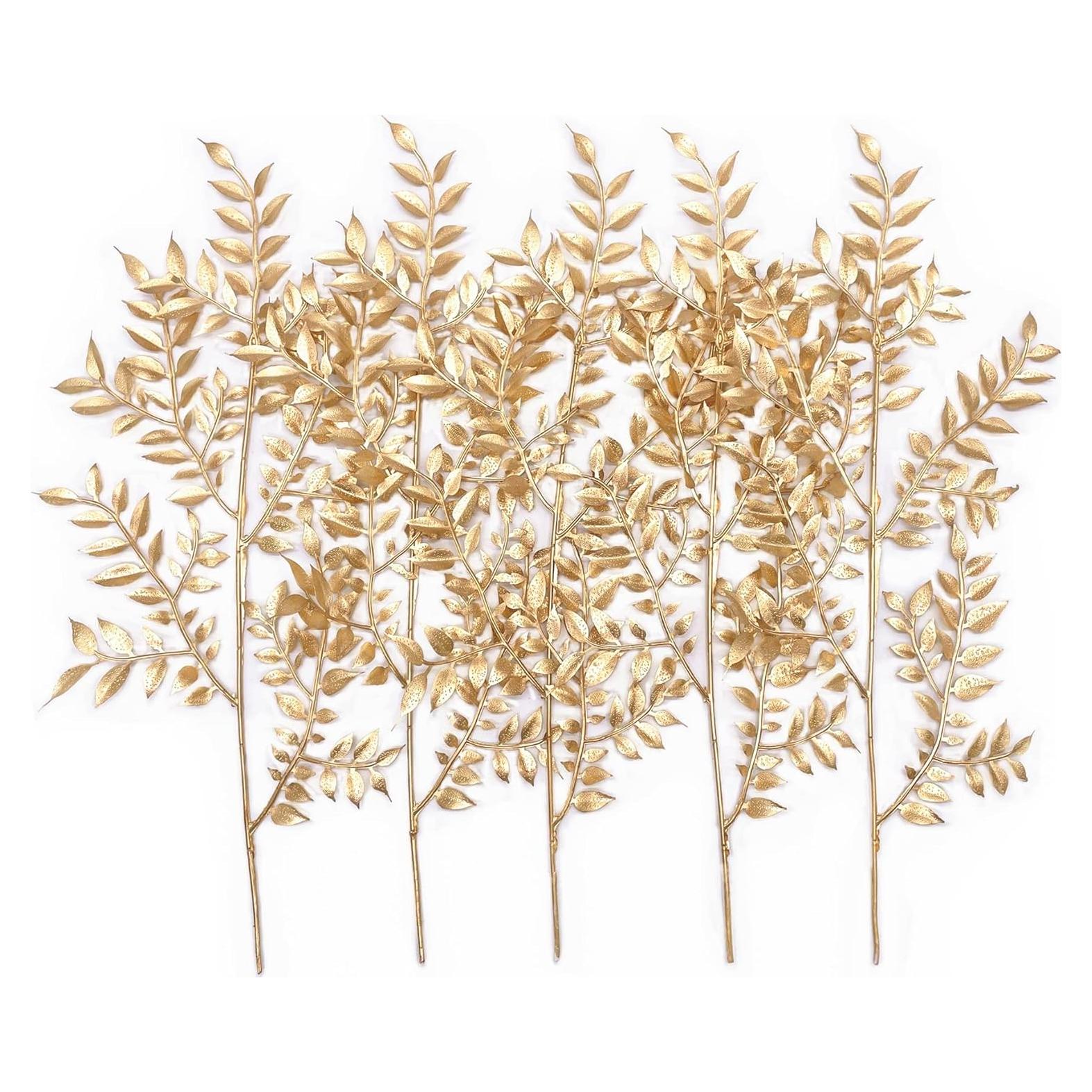 Plantas Artificiales PASYOU Doradas - 5 Piezas para Decoración