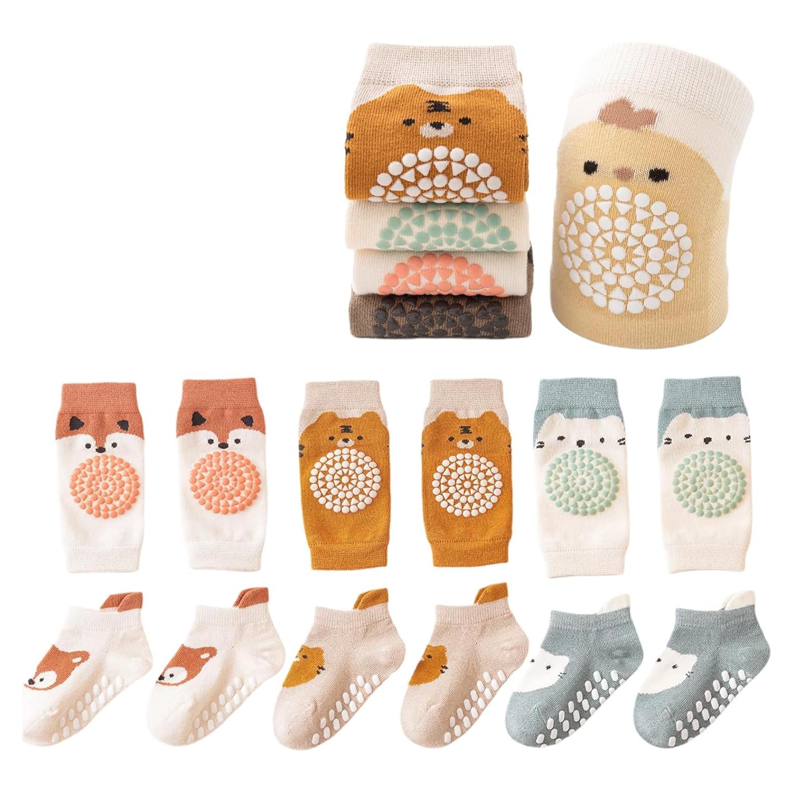Feidoog Conjunto de Rodilleras y Calcetines Antideslizantes Bebé