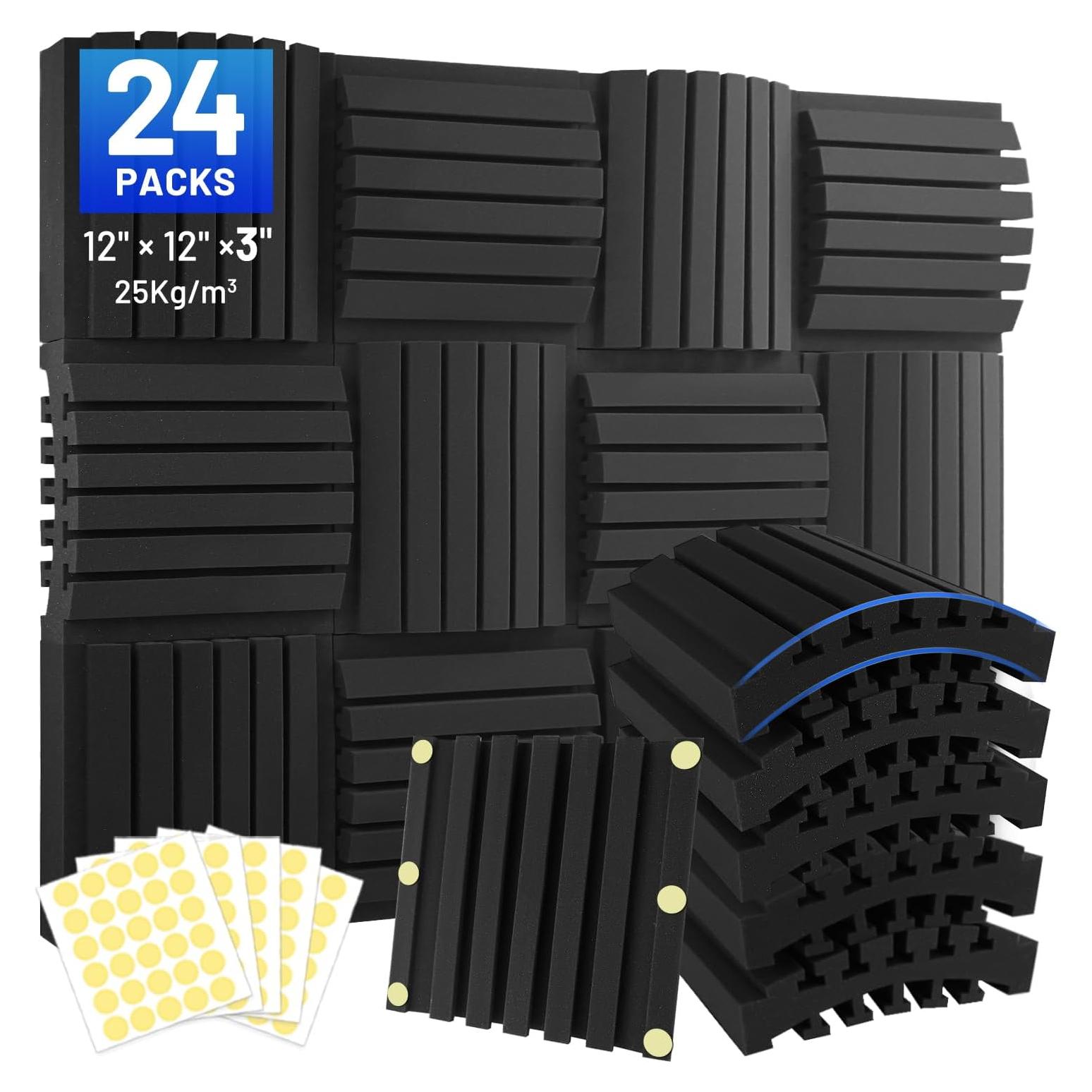Paquete de 24 Paneles de Espuma Acústica Curvada 3" x 30.48 cm