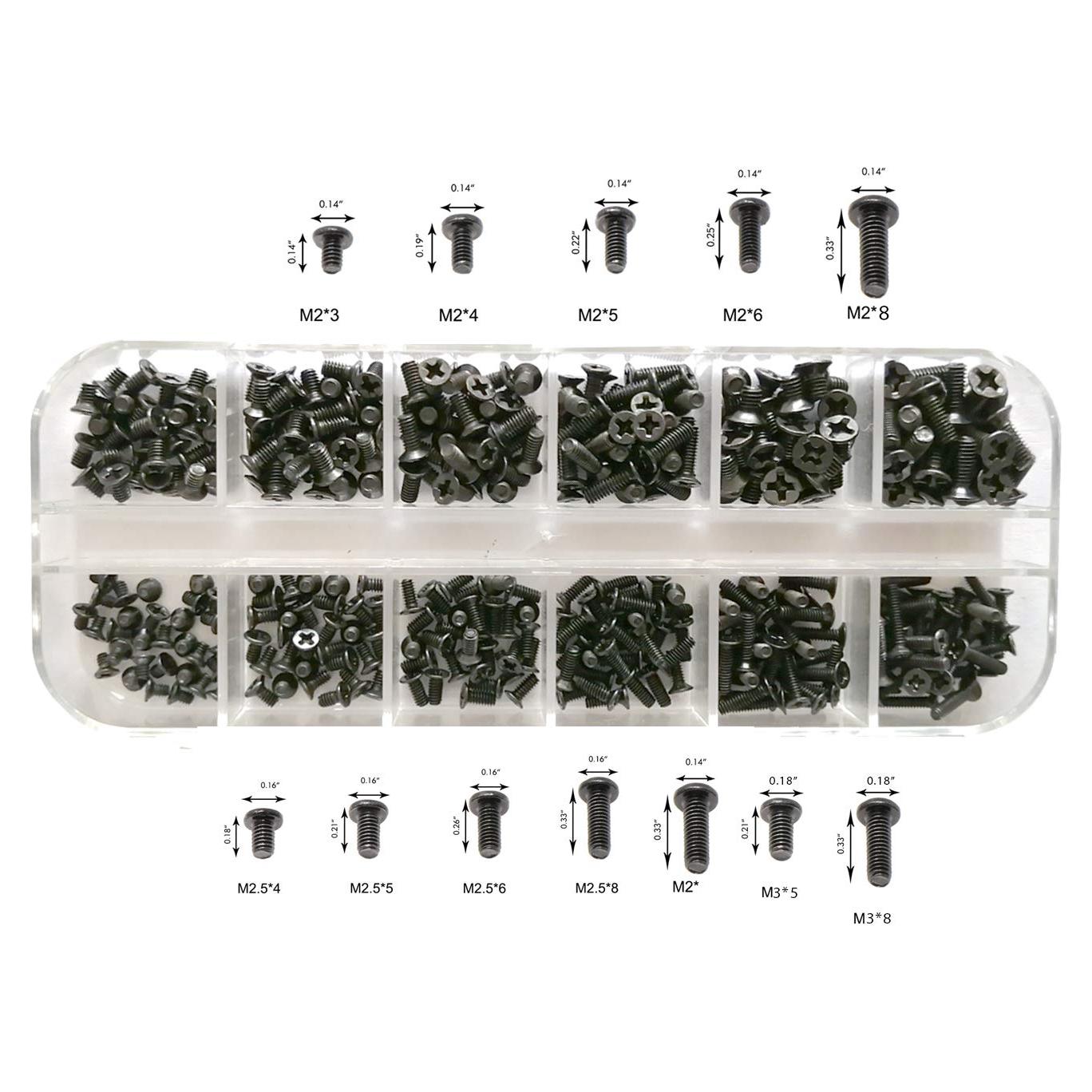 Kit de Tornillos Electrónicos Persberg 360pcs M2 M2.5 M3 Negro