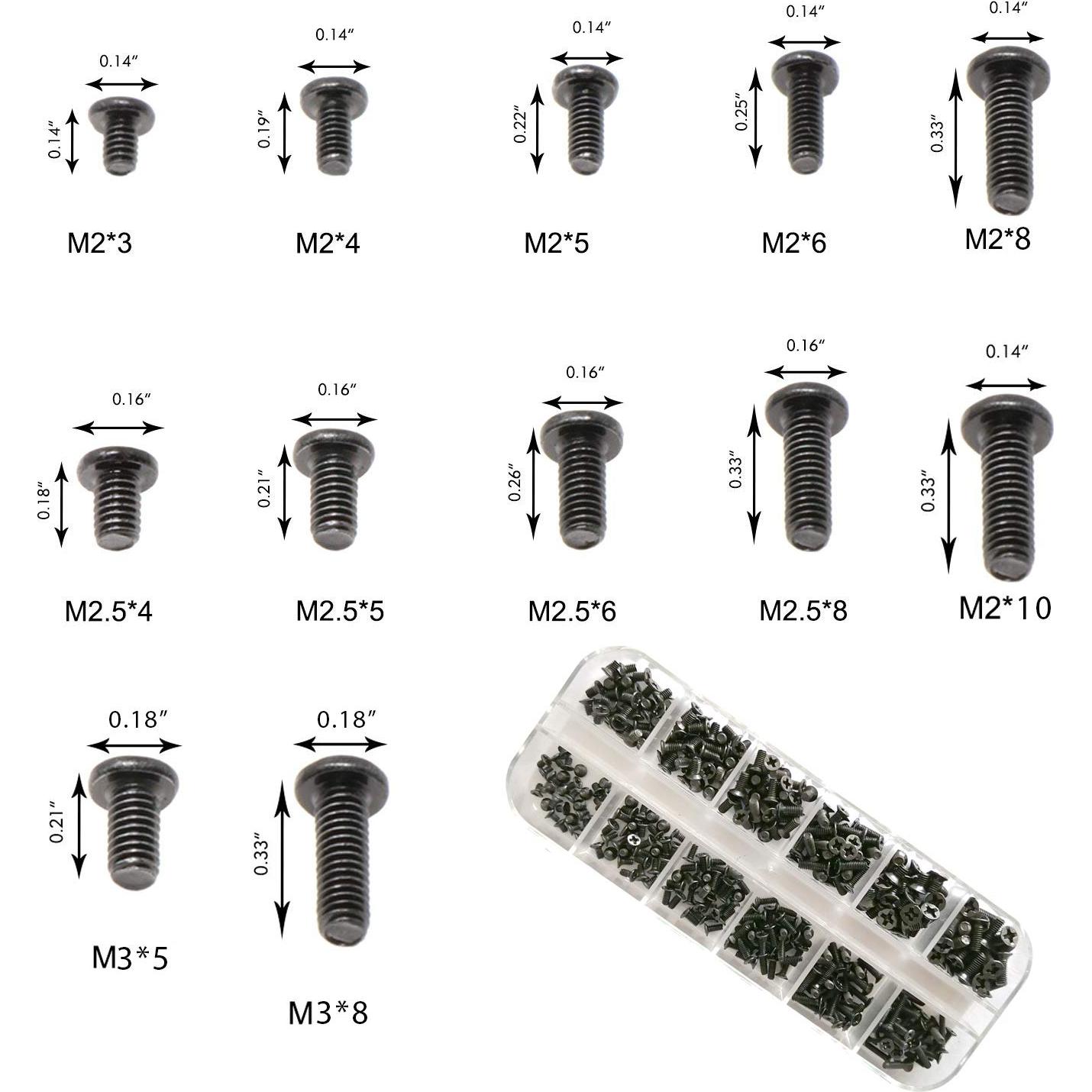 Kit de Tornillos Electrónicos Persberg 360pcs M2 M2.5 M3 Negro