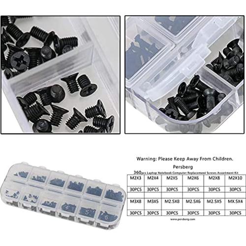 Kit de Tornillos Electrónicos Persberg 360pcs M2 M2.5 M3 Negro