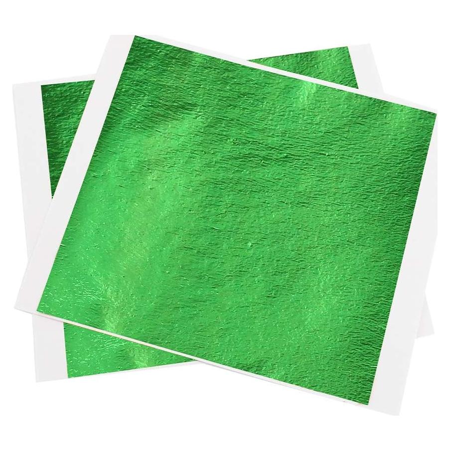 Hojas de Oro Imitación KINNO 100 Hojas Verde 13cm para Manualidades