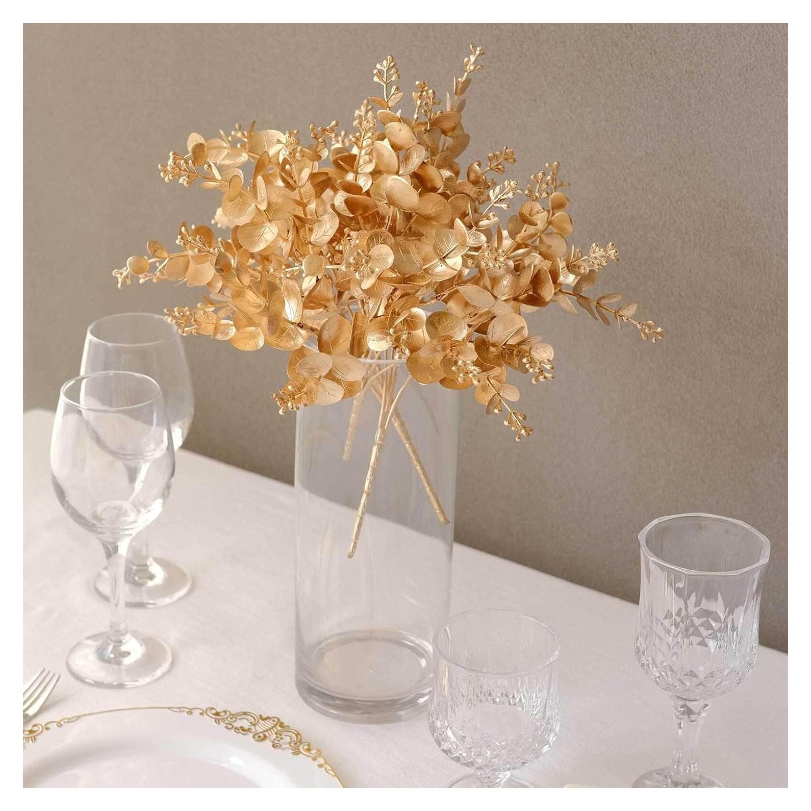 Ramas de Eucalipto Artificial Dorado Metálico Tableclothsfactory - 30.48 cm, Paquete de 4