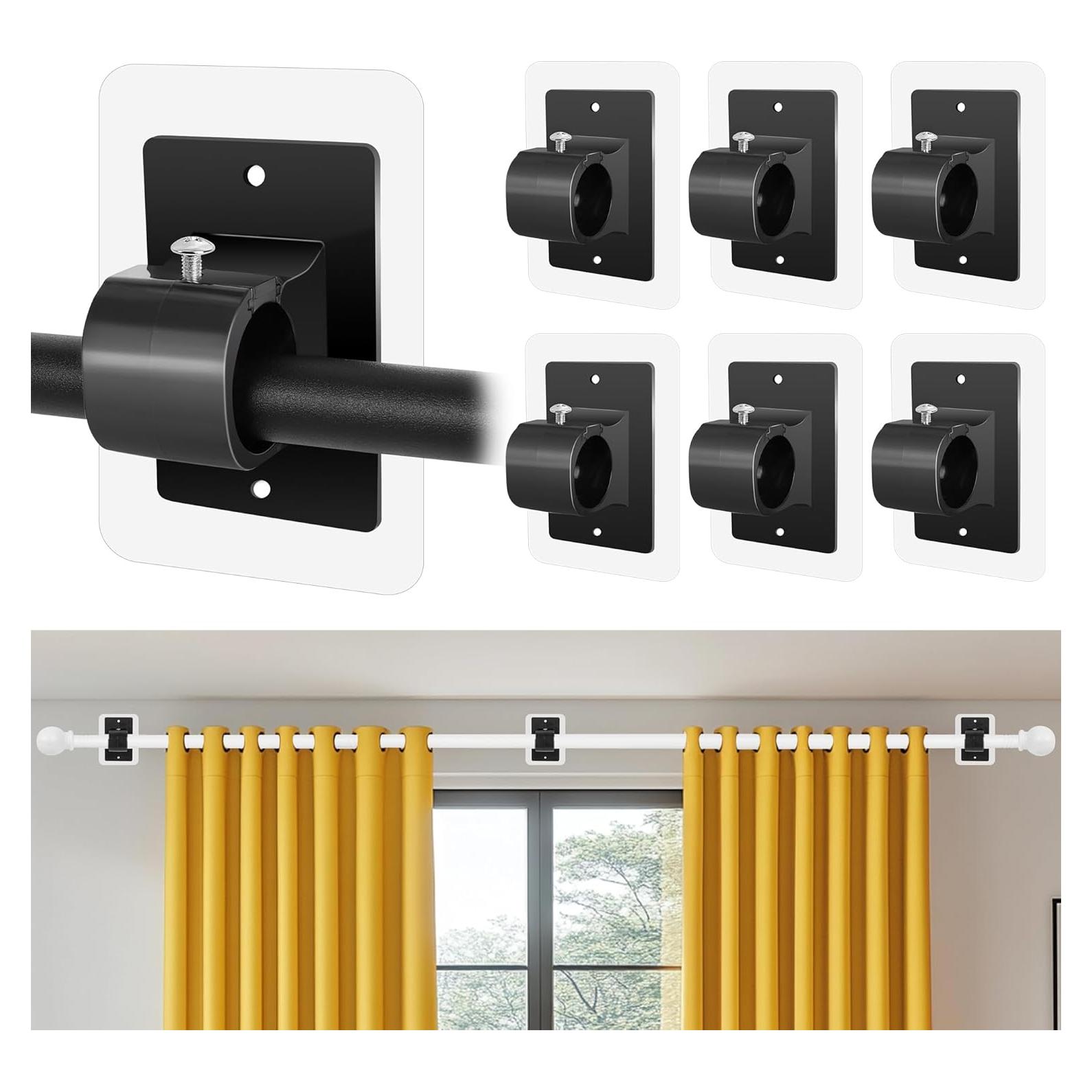 Soportes de Barra de Cortina Sin Taladrar Tidisort 6PCS Negro