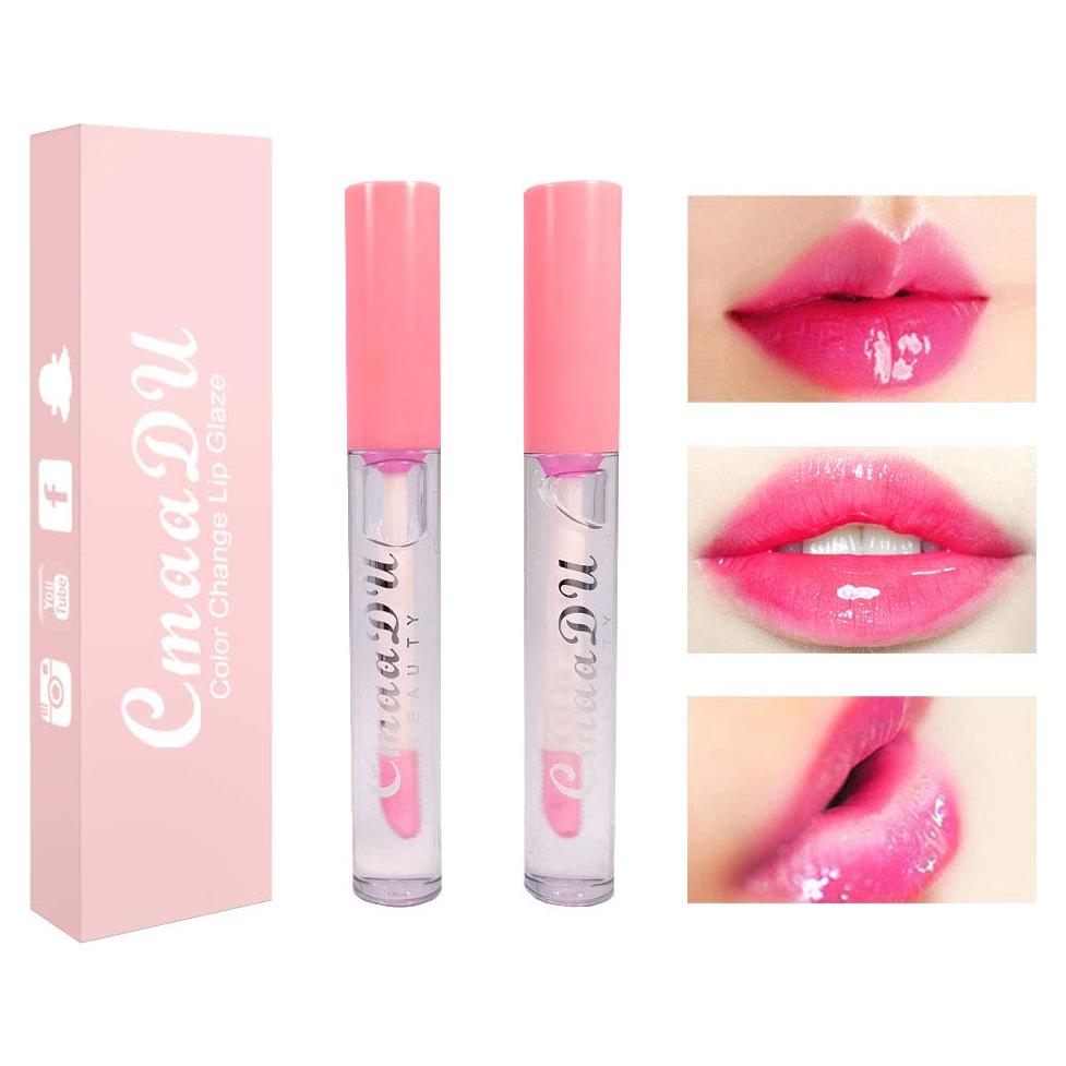 BINGBRUSH 2 Pcs Brillo Labial Cambiante Color Rosa Hidratante