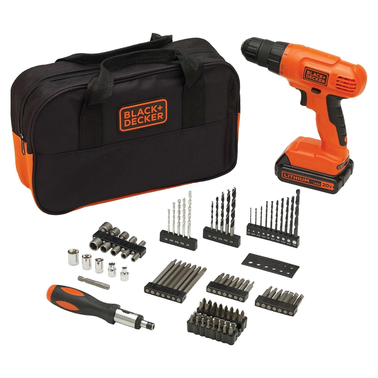 Taladro Inalámbrico BLACK+DECKER 20V + Kit 100 Piezas